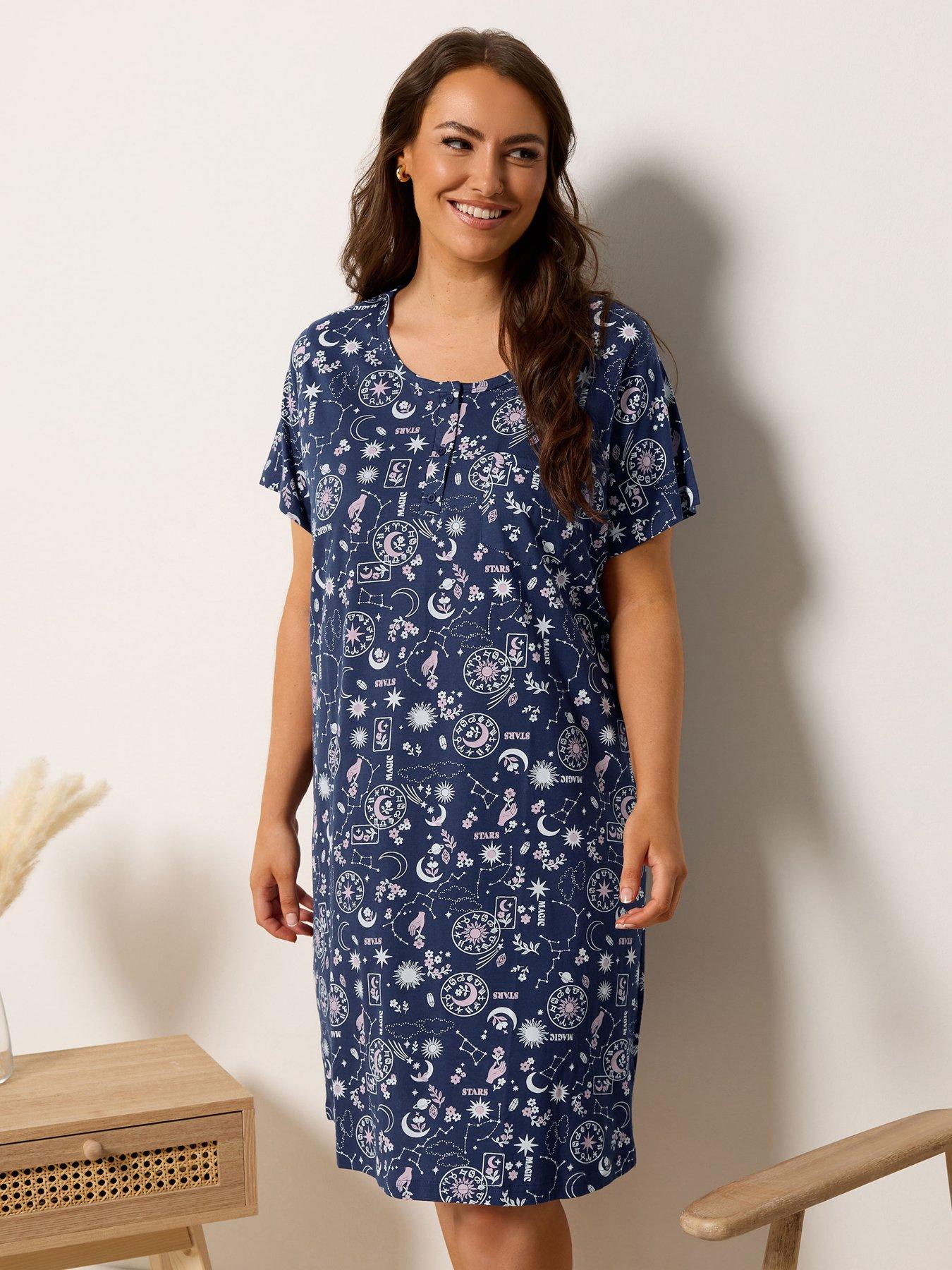 Yours Curve Summer Celestial Placket Night Dress - Blue