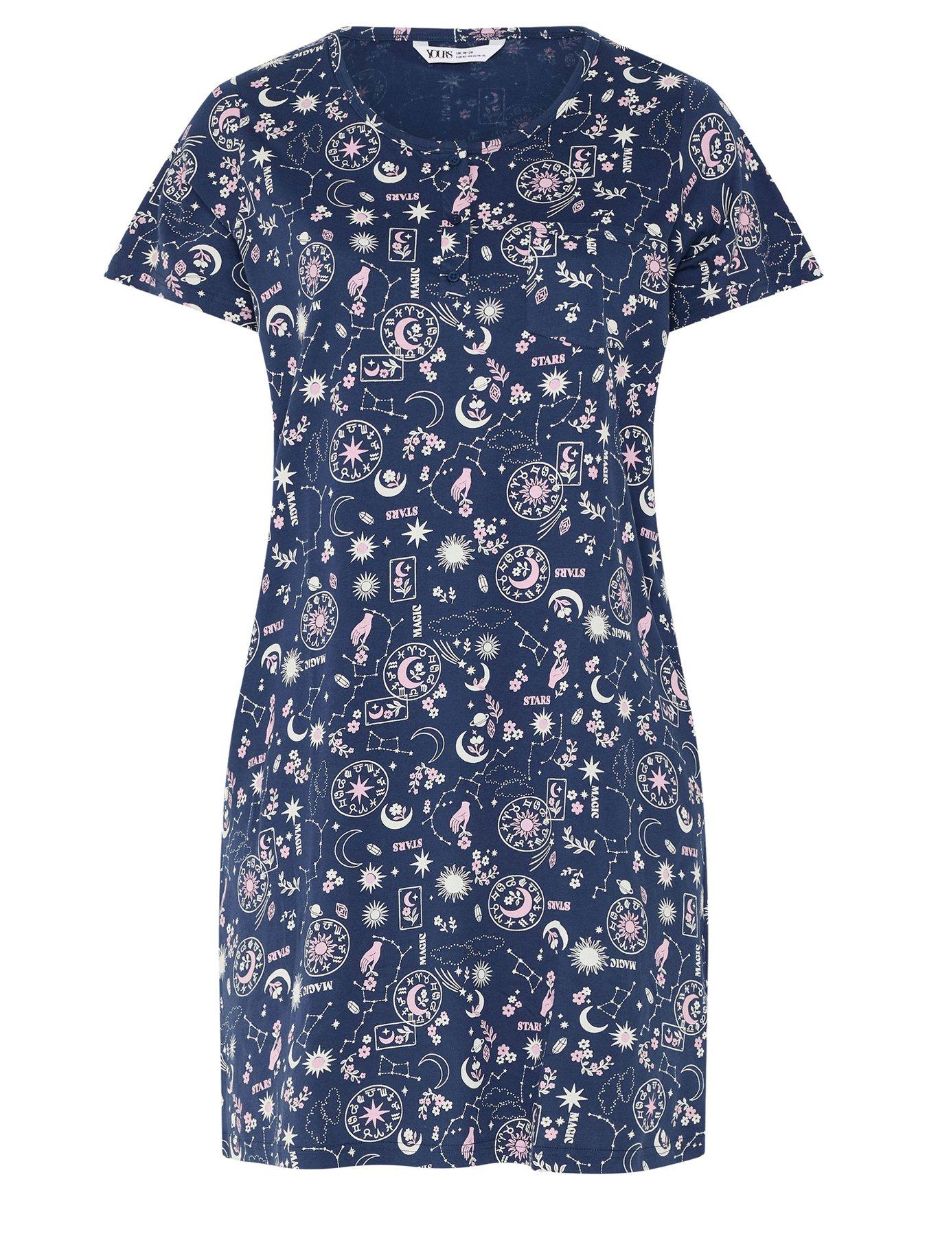 Image 5 of 5 of Yours Curve Summer Celestial Placket Night Dress - Blue