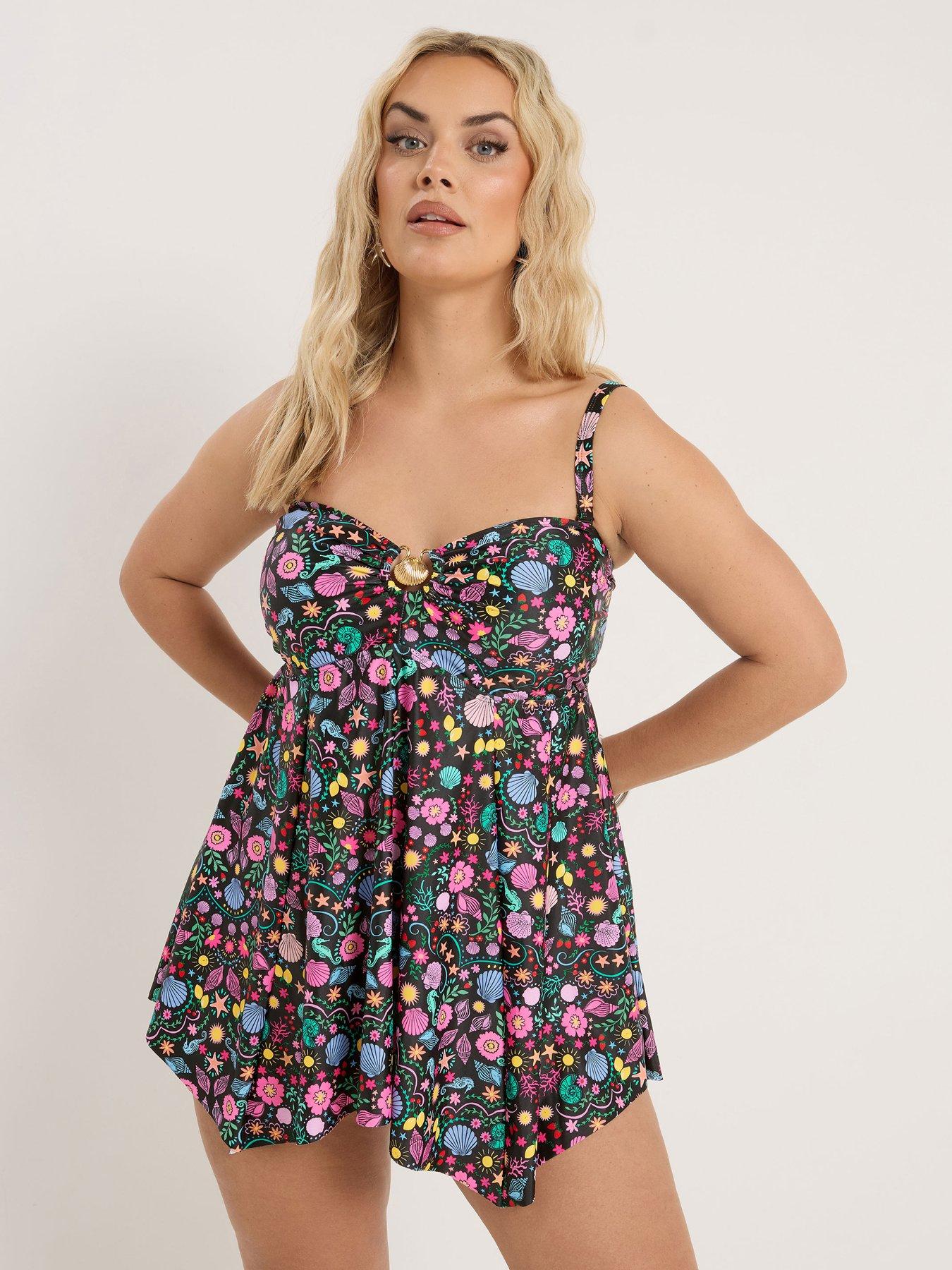 Image 1 of 6 of Yours Curve Shell Print Hanky Hem Tankini
