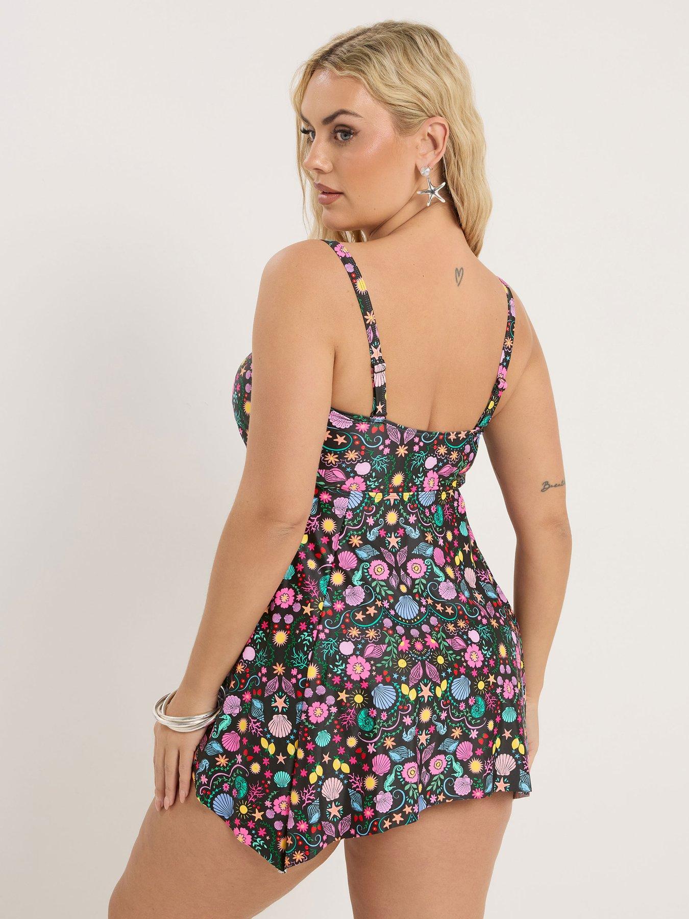 Image 2 of 6 of Yours Curve Shell Print Hanky Hem Tankini