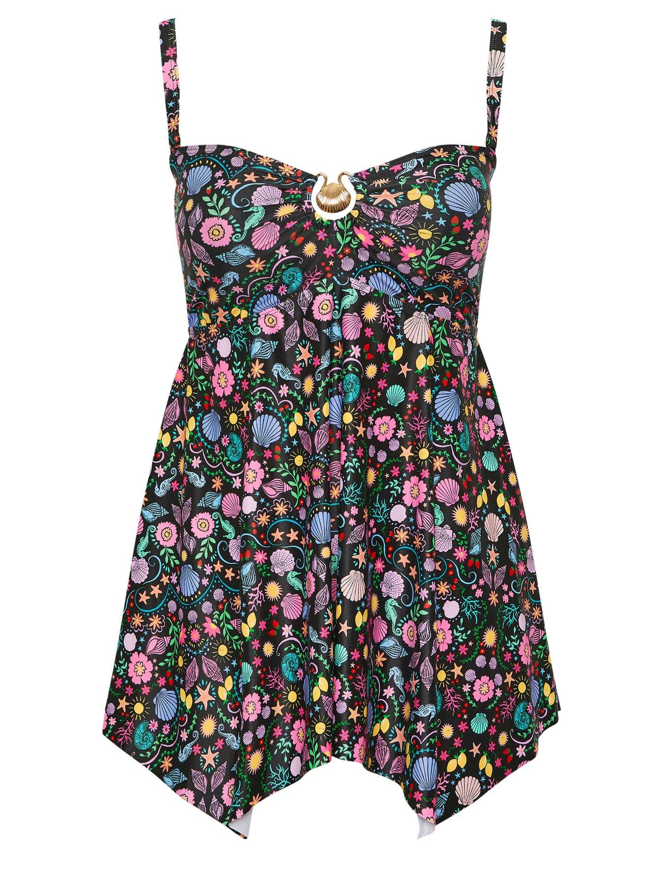 Image 6 of 6 of Yours Curve Shell Print Hanky Hem Tankini