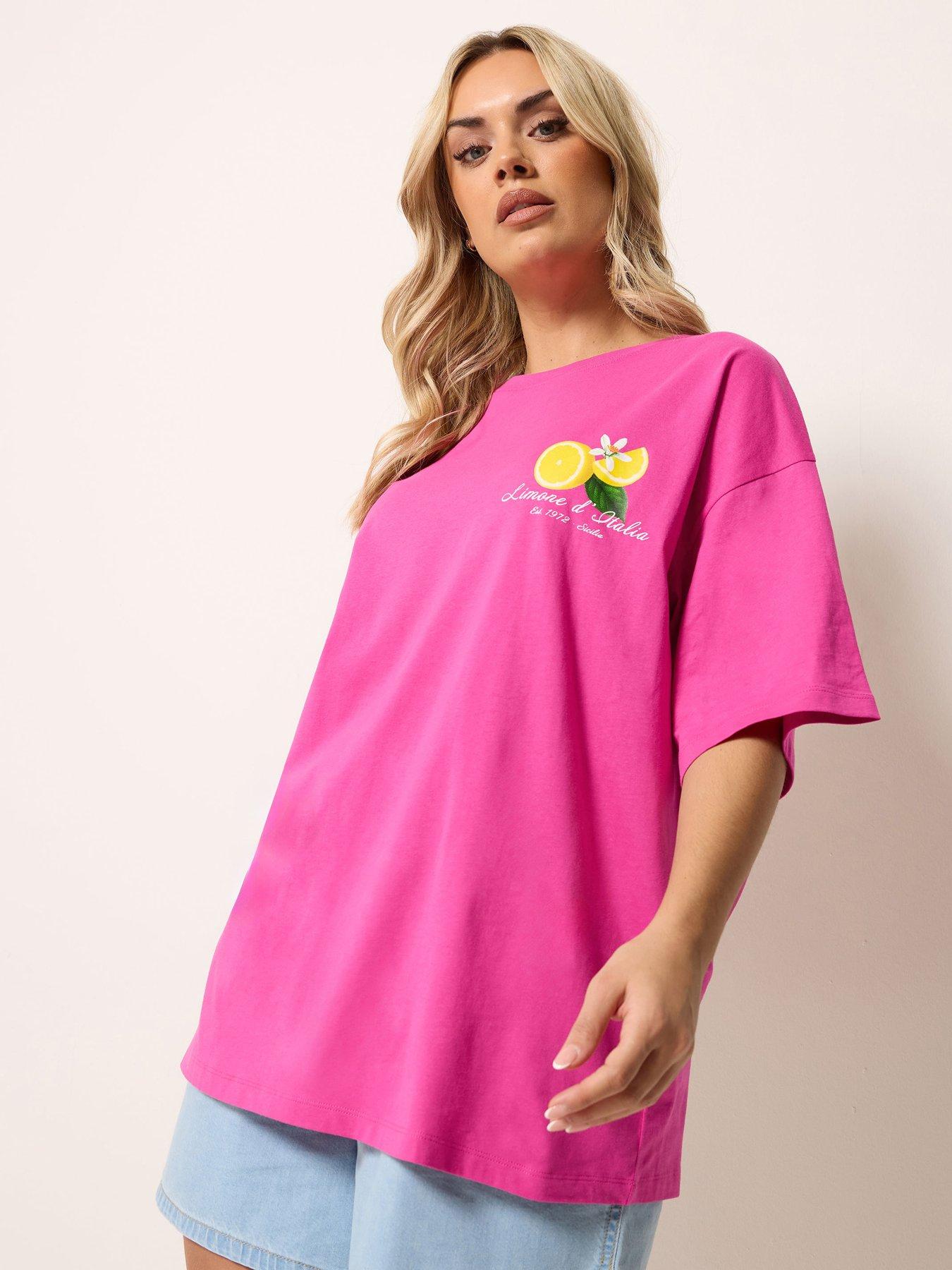Yours Curve Placement Relaxed T-Shirt - Pink