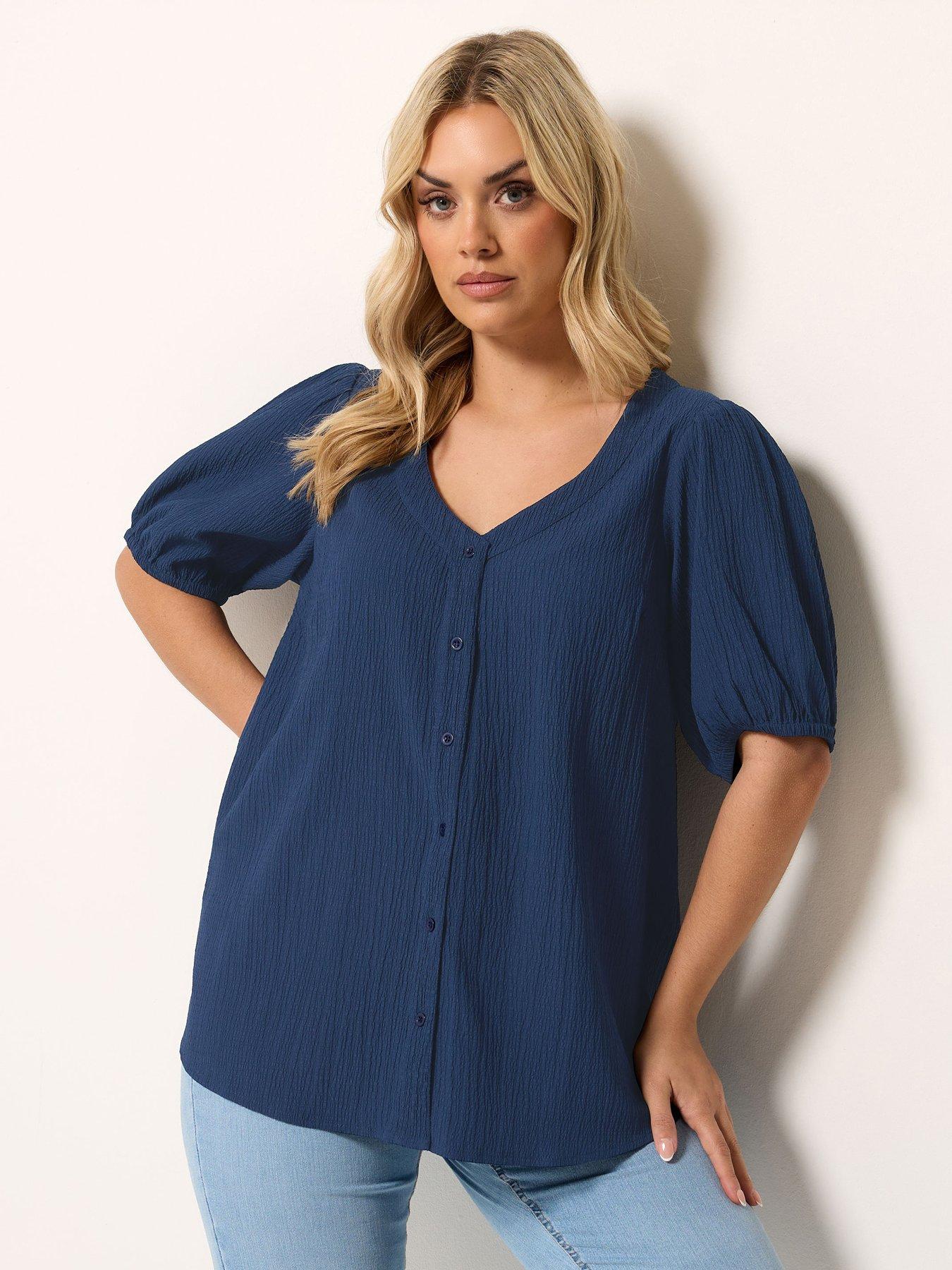 front image of yours-curve-button-textured-short-sleeve-blouse