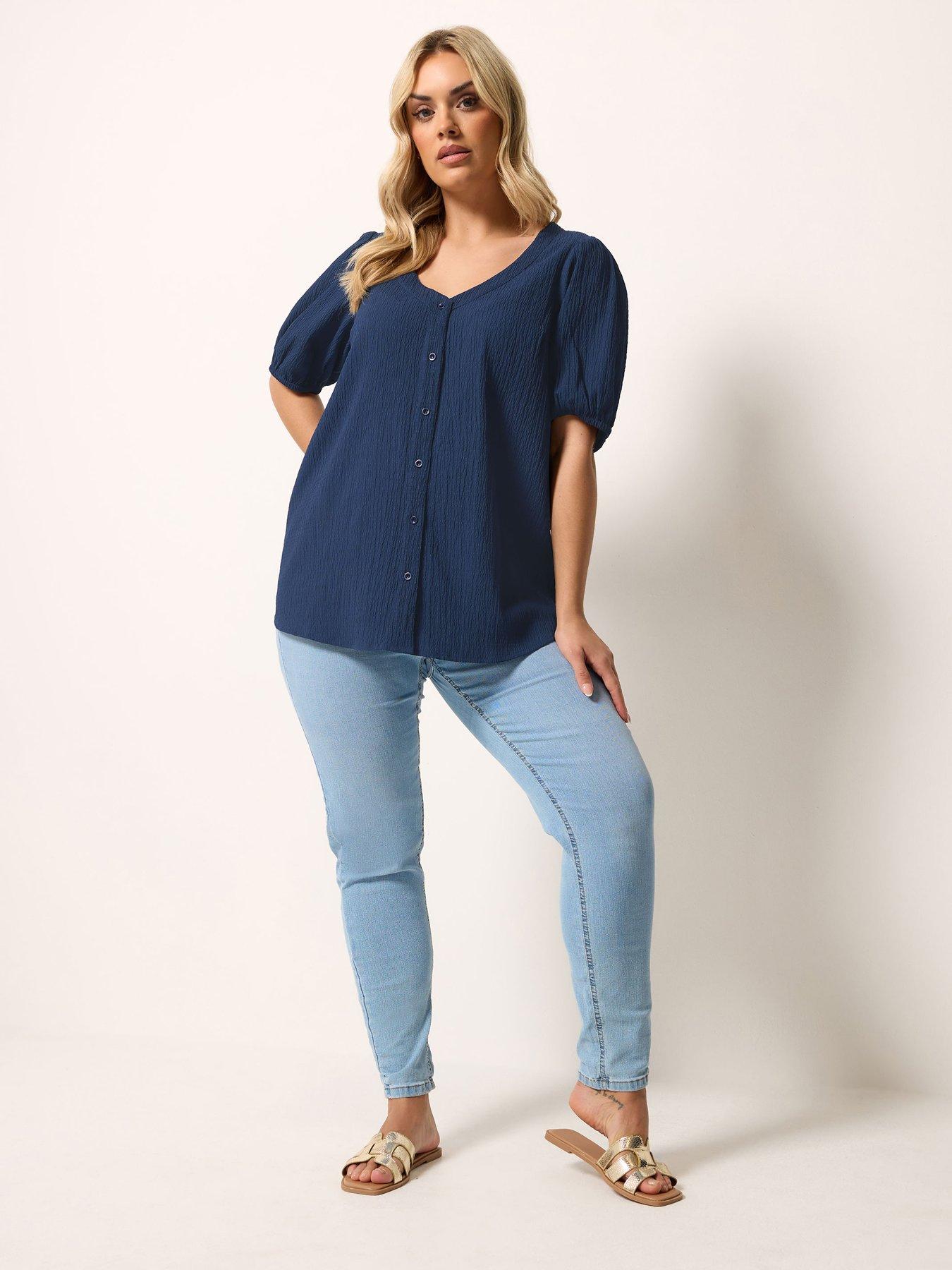  image of yours-curve-button-textured-short-sleeve-blouse