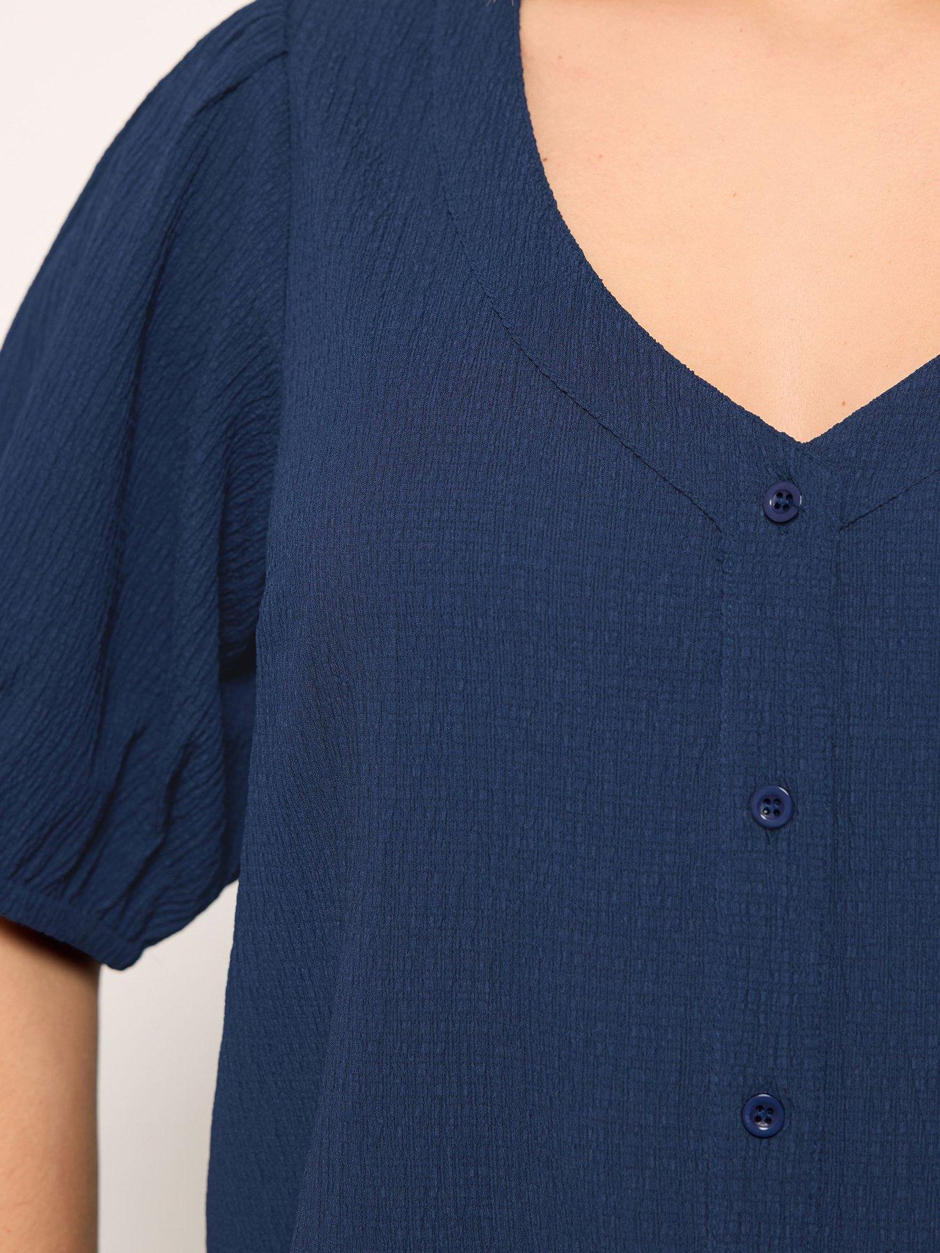  image of yours-curve-button-textured-short-sleeve-blouse