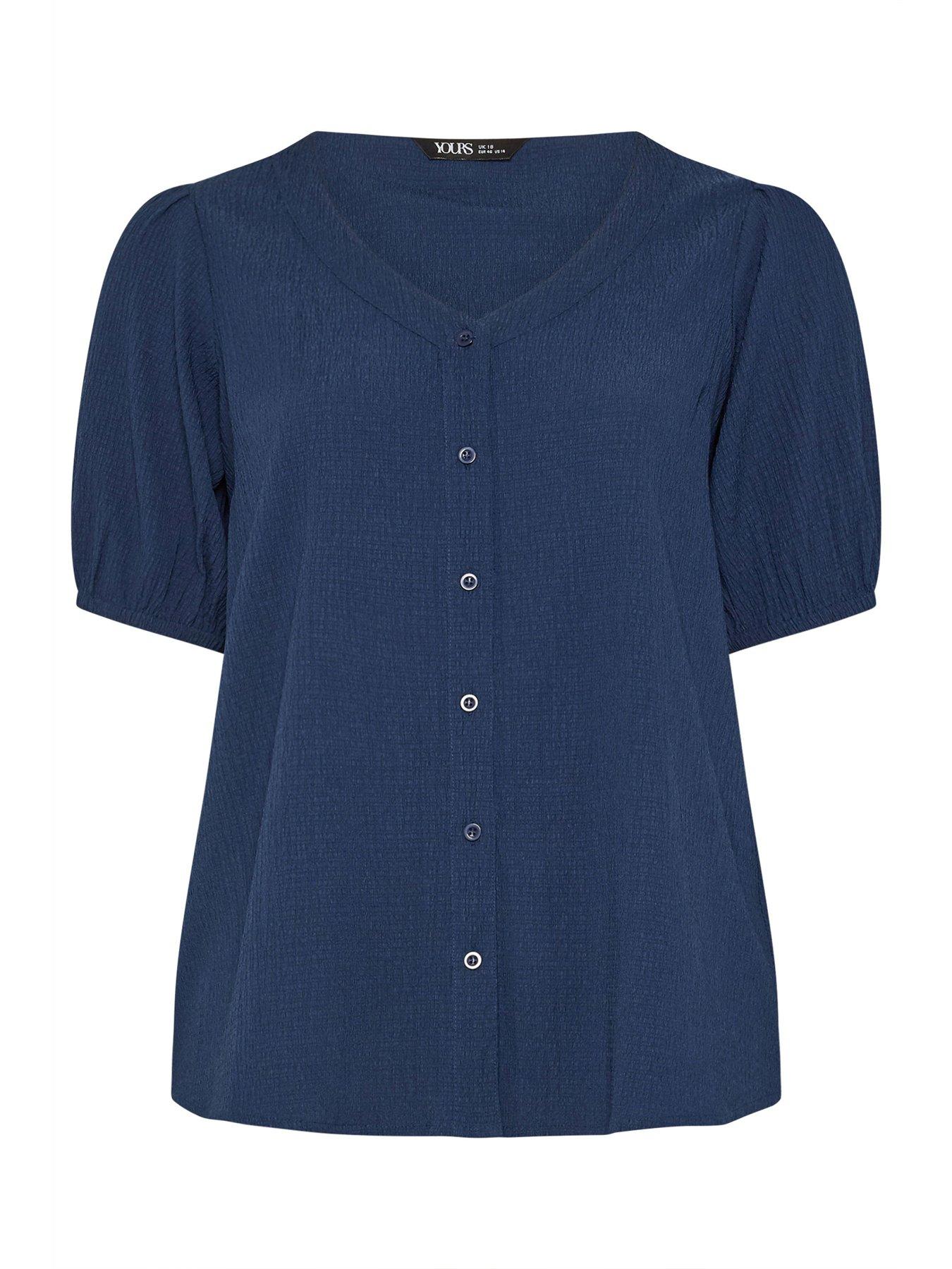  image of yours-curve-button-textured-short-sleeve-blouse