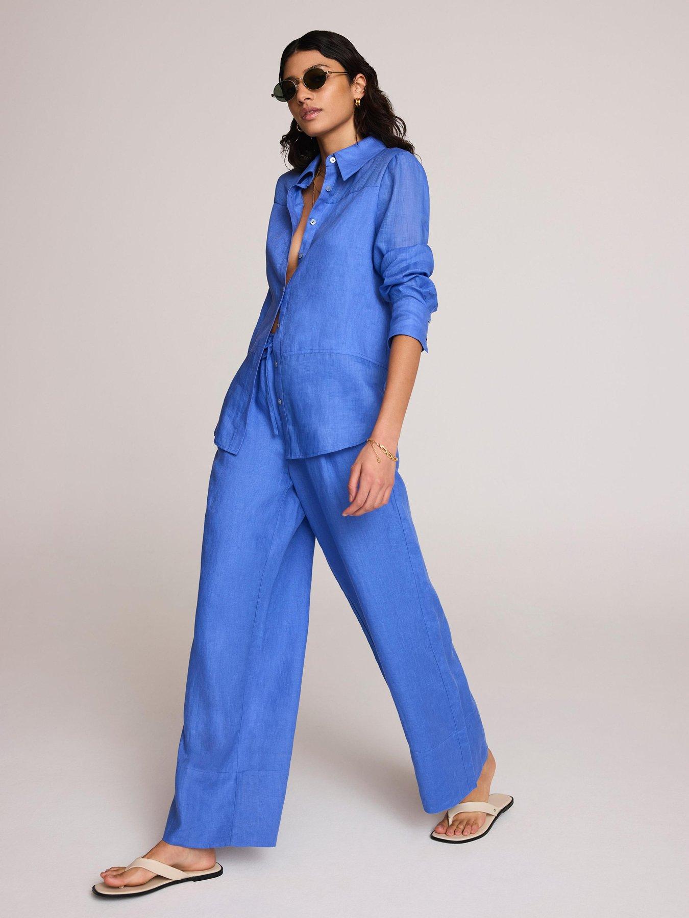 Mint Velvet Blue Linen Wide Trouser