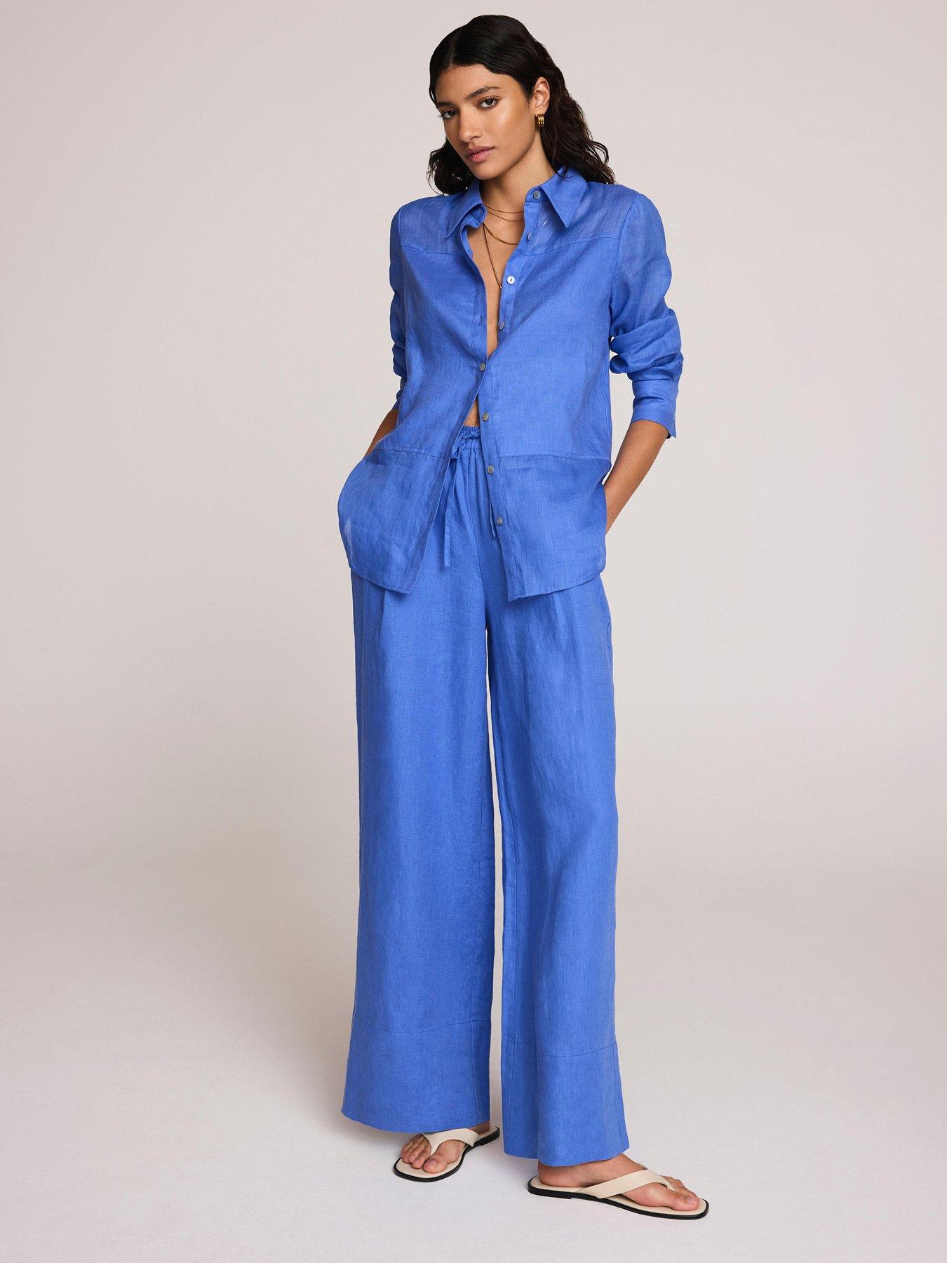 Image 4 of 6 of Mint Velvet Linen Wide Trouser - Blue