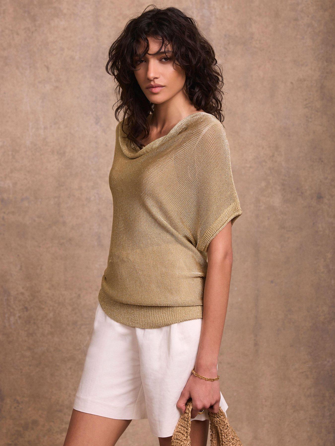 Mint Velvet Cowl Neck Knit Top - Gold