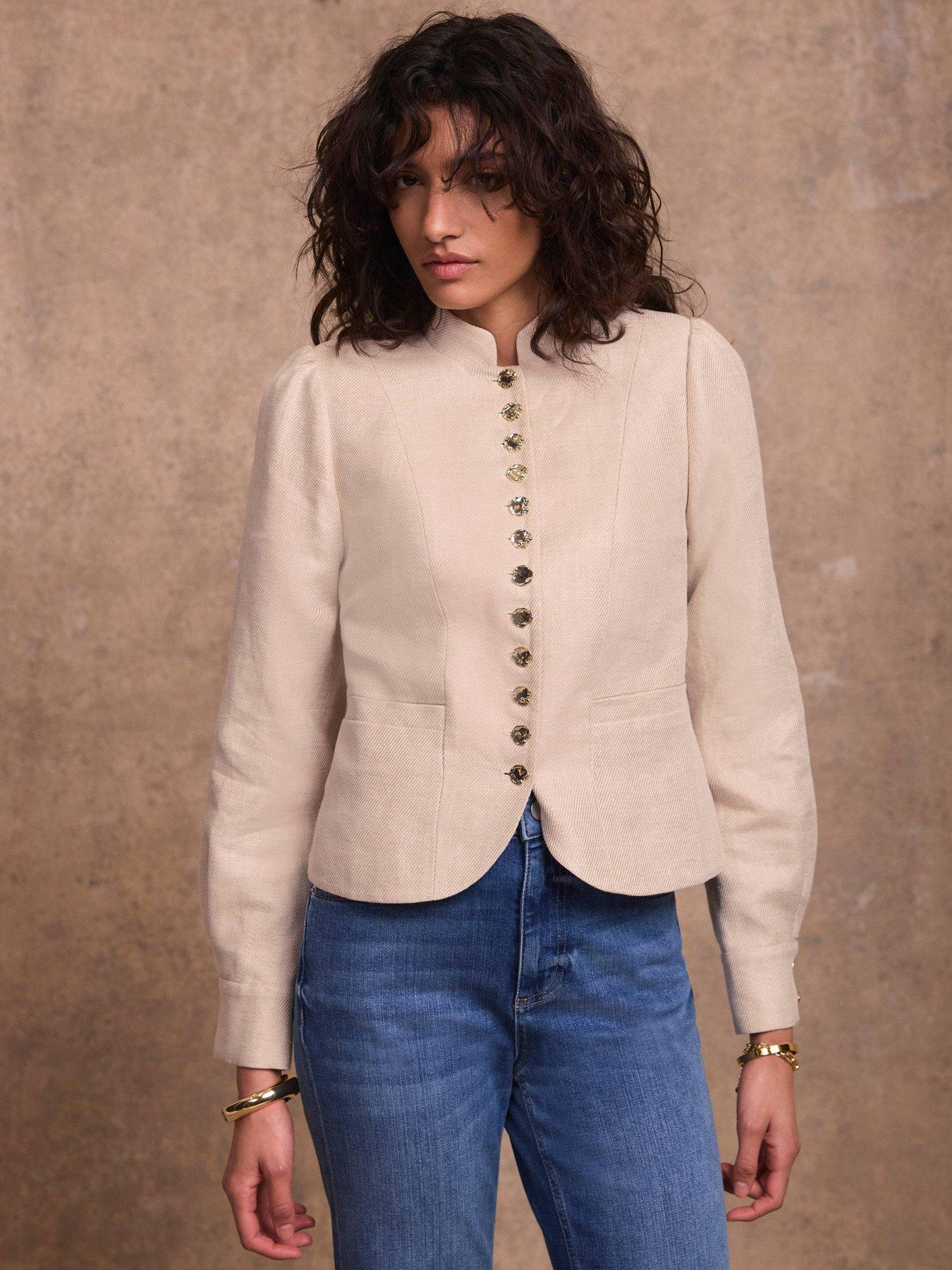 Mint Velvet Linen Poets Jacket - Cream