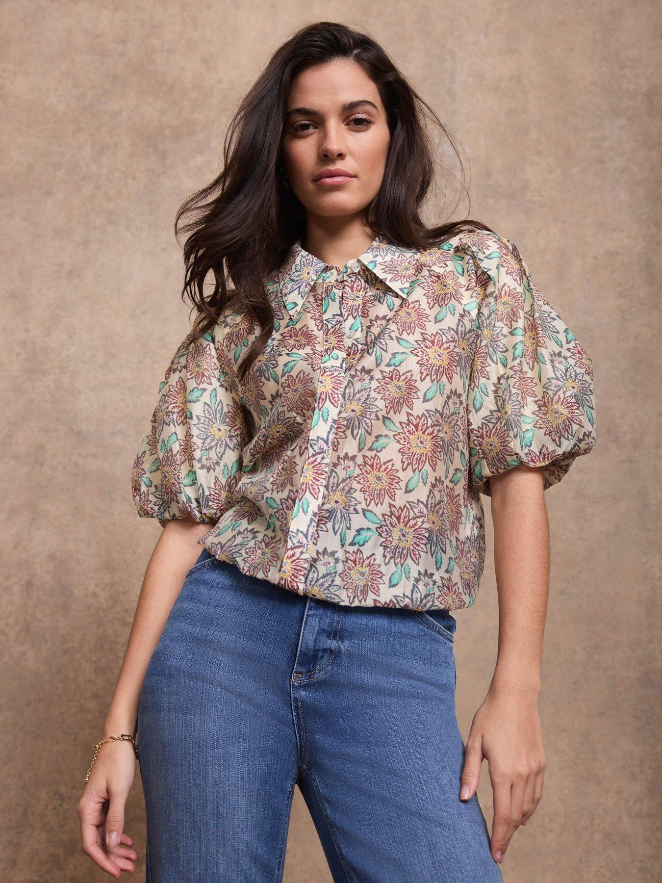 Mint Velvet Floral Print Puff Sleeve Shirt - Red
