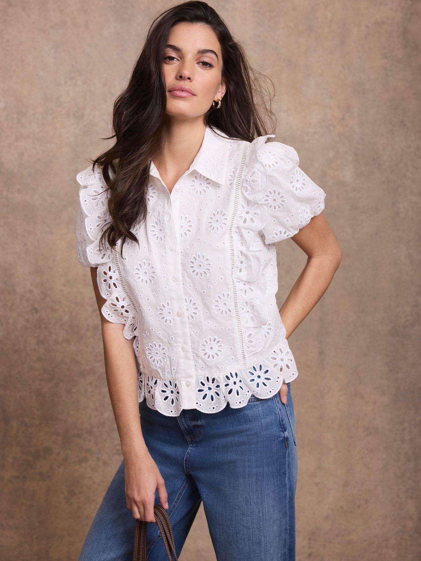 Mint Velvet Ivory Broderie Puff Sleeve Top