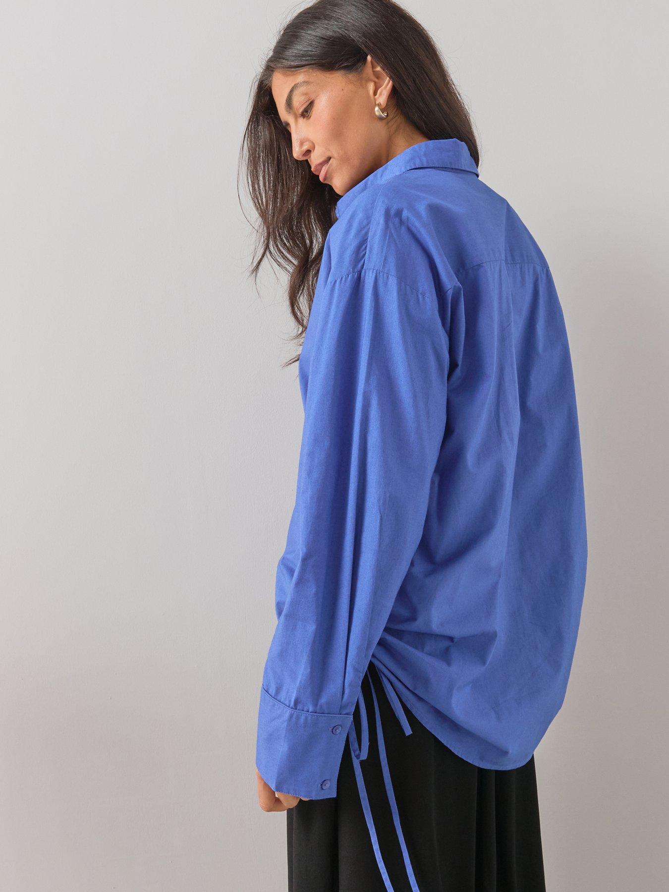 The Very Collection Ruched Side Detail Oversized Shirt - Blue