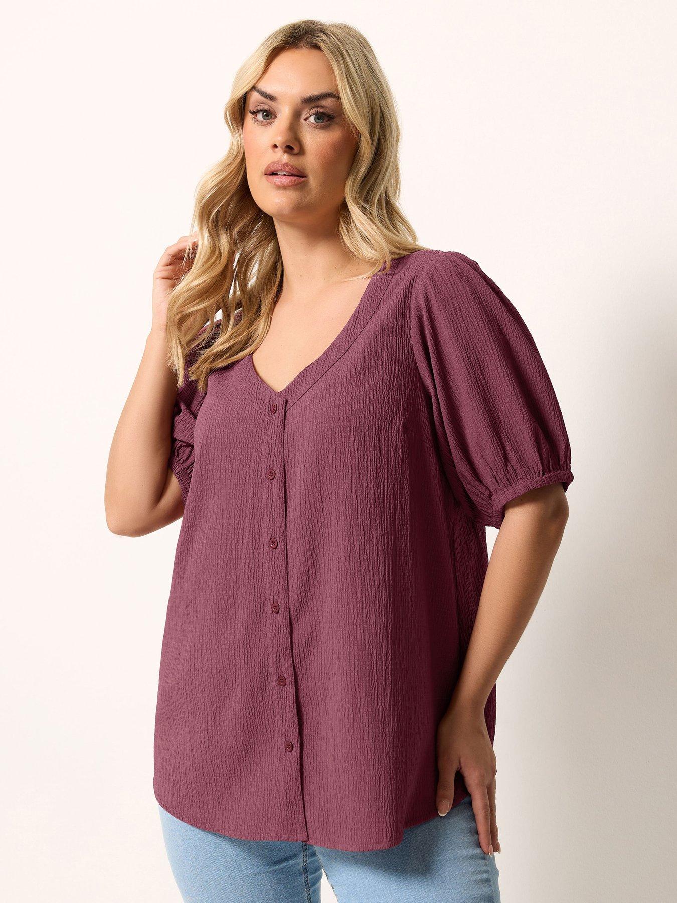 front image of yours-curve-button-textured-short-sleeve-blouse