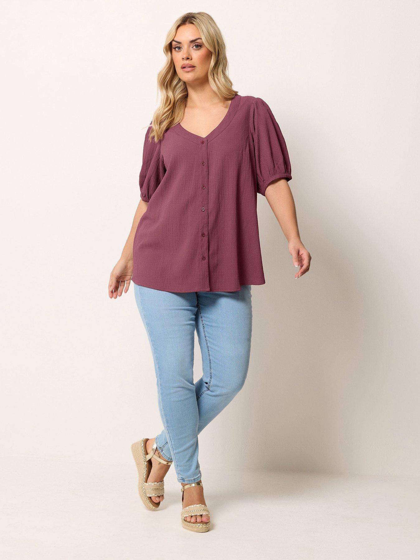  image of yours-curve-button-textured-short-sleeve-blouse