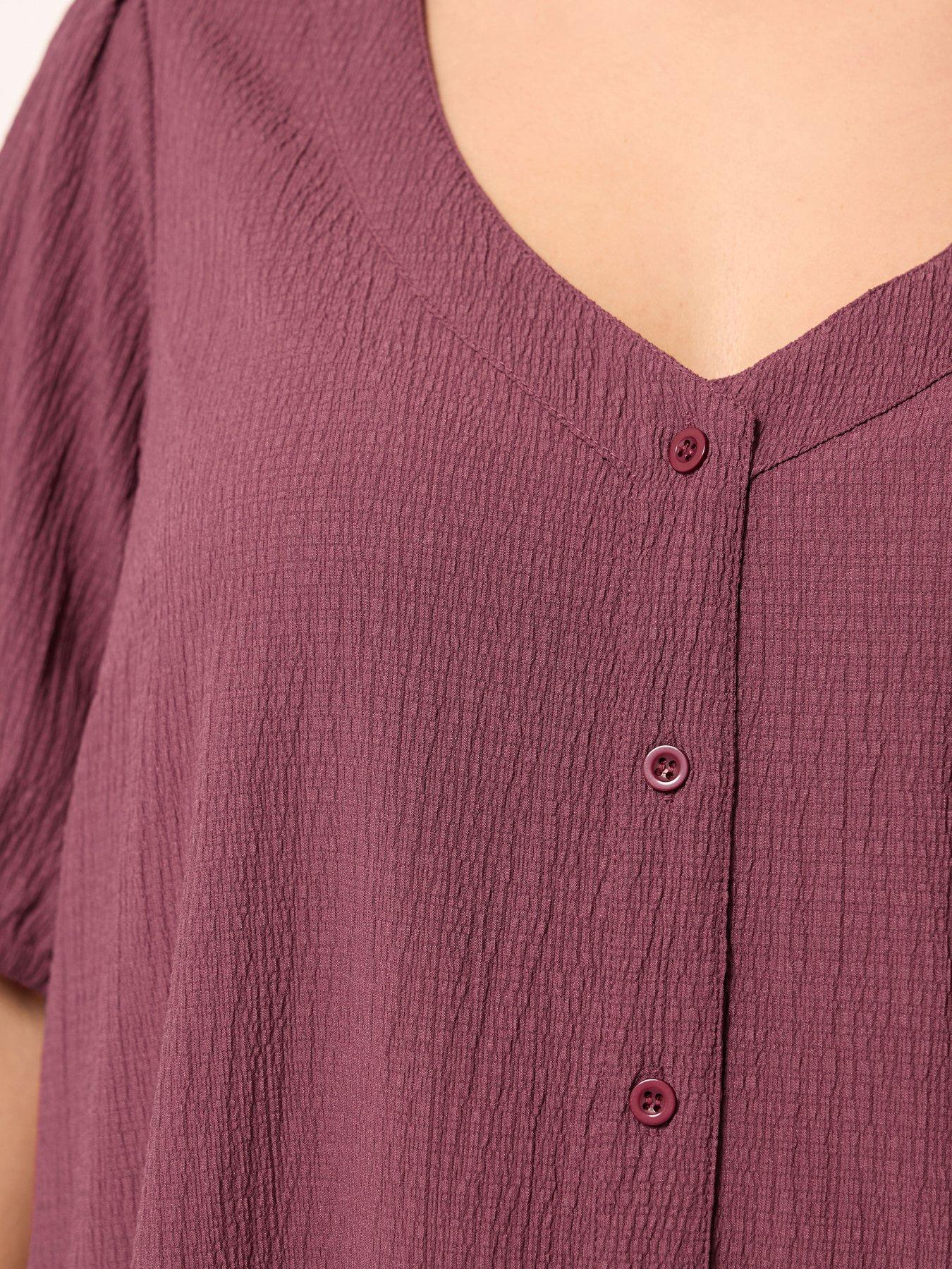 Image 4 of 5 of Yours Curve Button Textured Short Sleeve Blouse - Pink