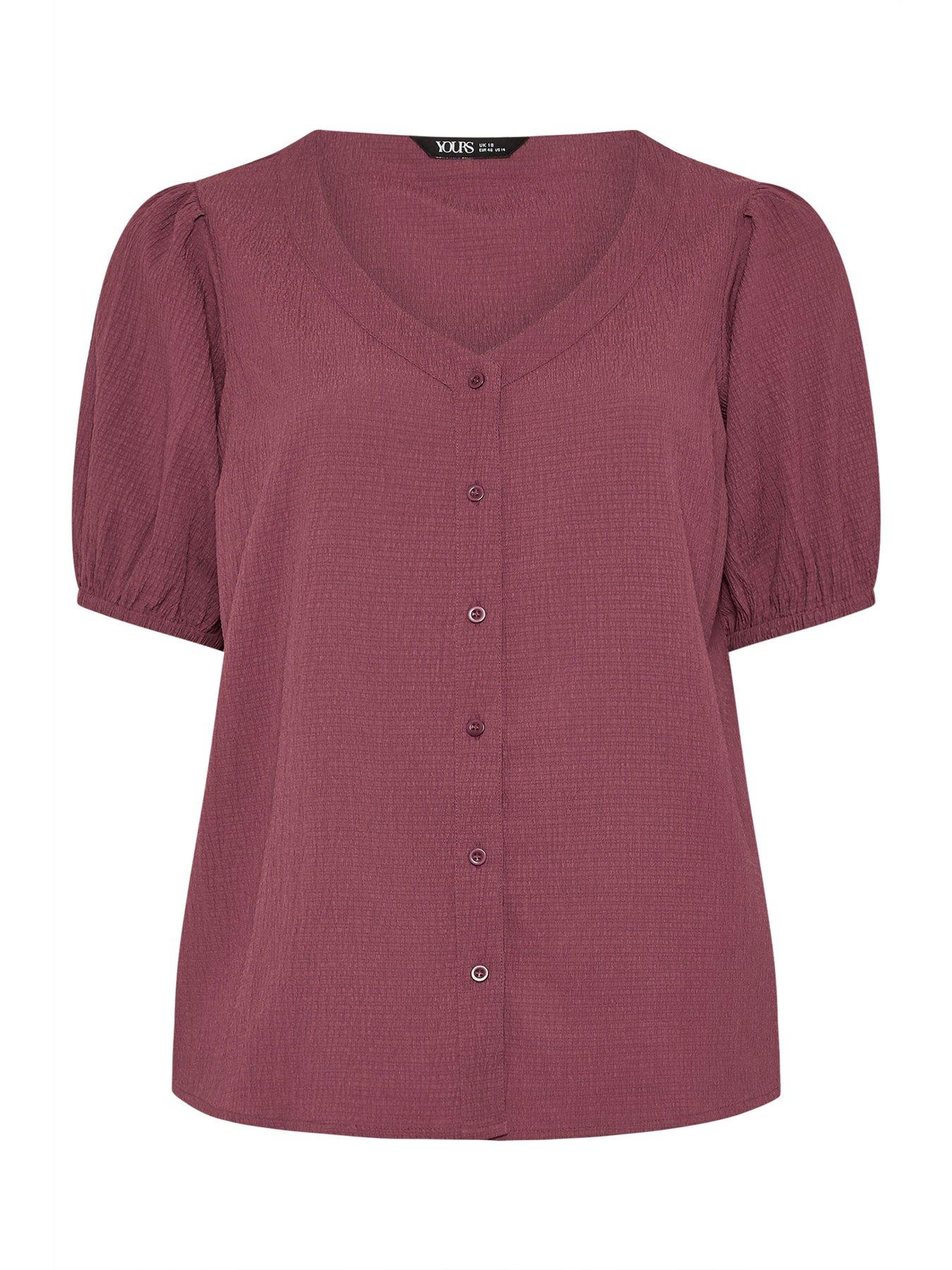  image of yours-curve-button-textured-short-sleeve-blouse