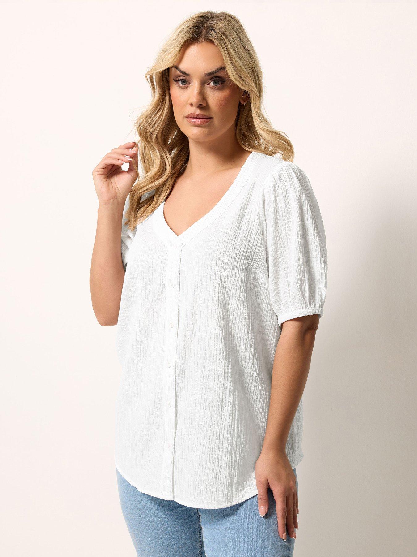 Yours Curve Button Textured Short Sleeve Blouse