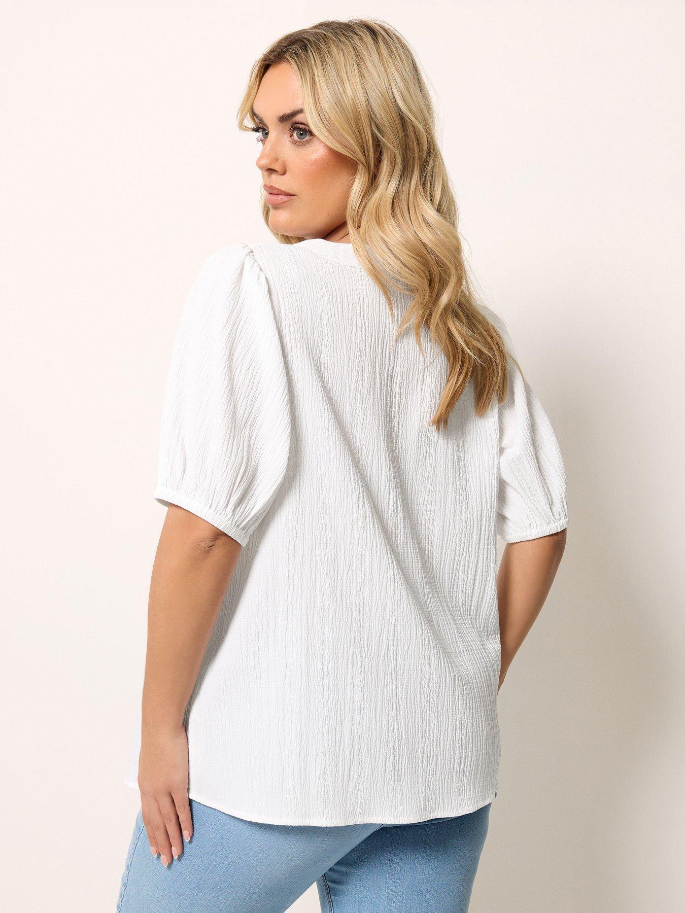 Image 2 of 5 of Yours Curve Button Textured Short Sleeve Blouse