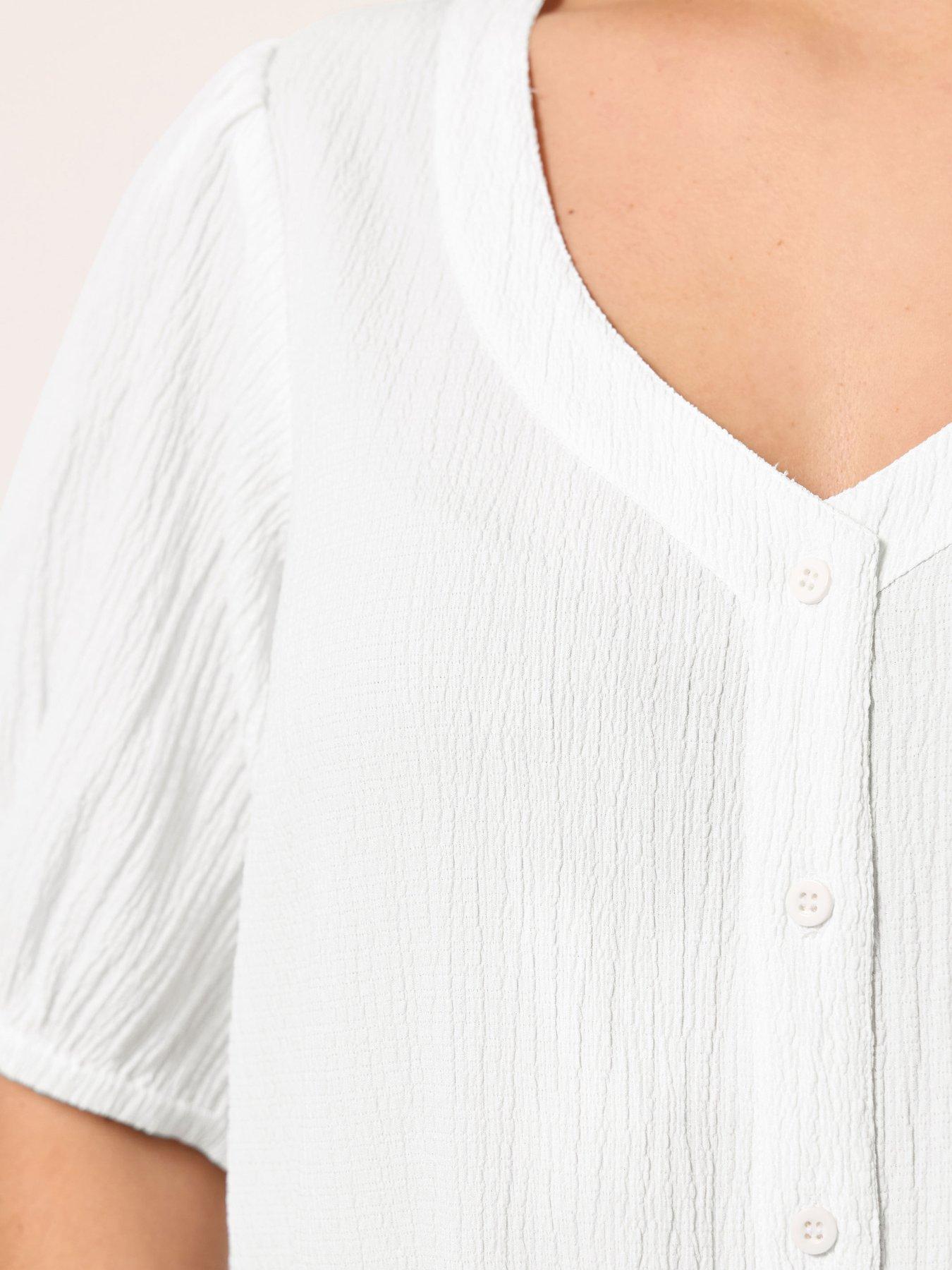 Image 4 of 5 of Yours Curve Button Textured Short Sleeve Blouse