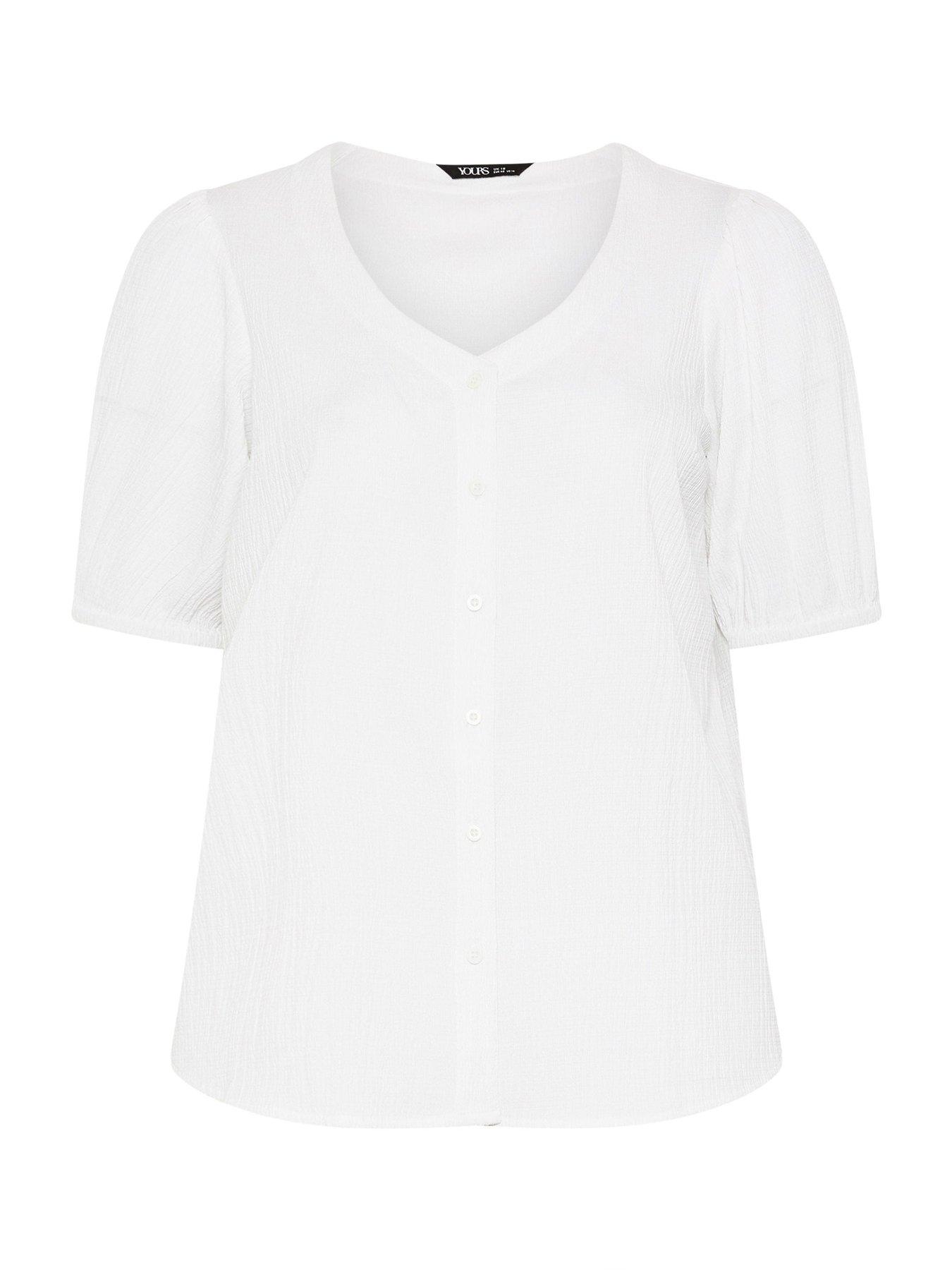 Image 5 of 5 of Yours Curve Button Textured Short Sleeve Blouse