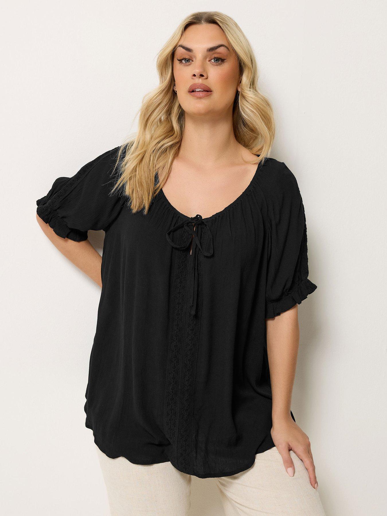 Yours Curve Crochet Short Sleeve Gypsy Top - Black