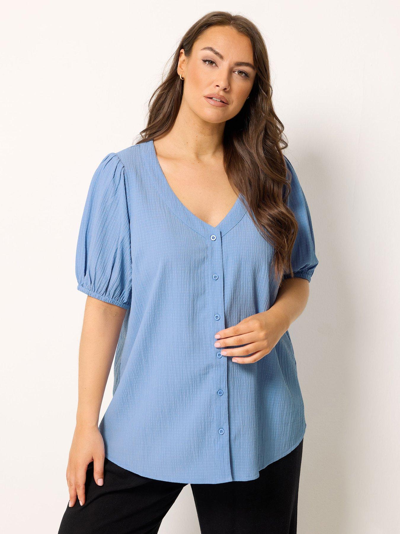 Image 1 of 5 of Yours Curve Button Texture Short Sleeve Blouse