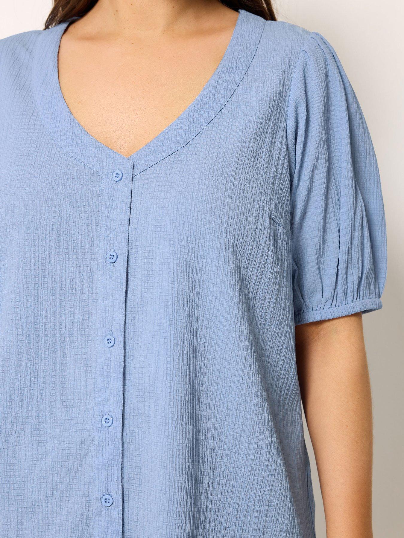 Image 4 of 5 of Yours Curve Button Texture Short Sleeve Blouse
