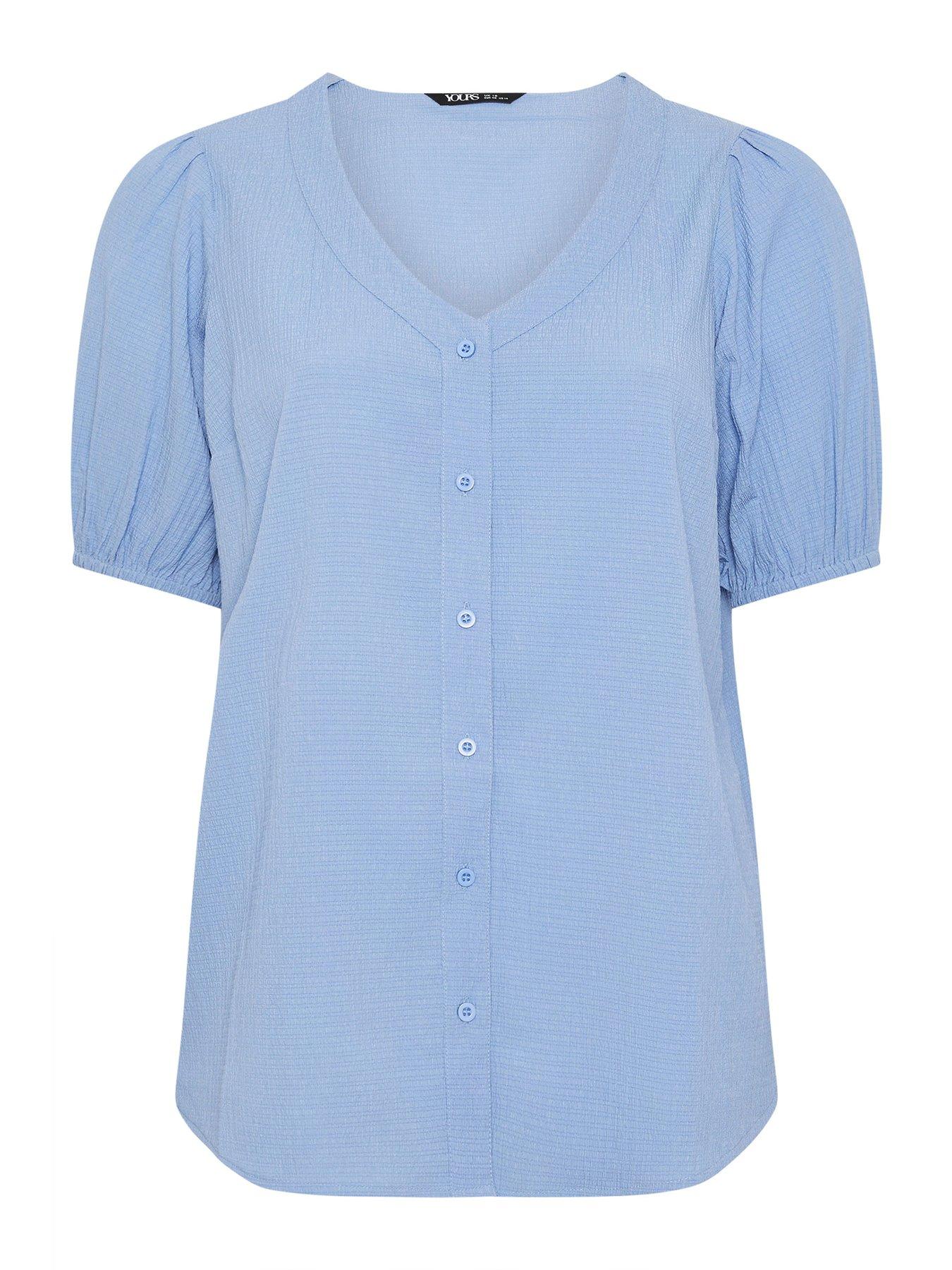 Image 5 of 5 of Yours Curve Button Texture Short Sleeve Blouse