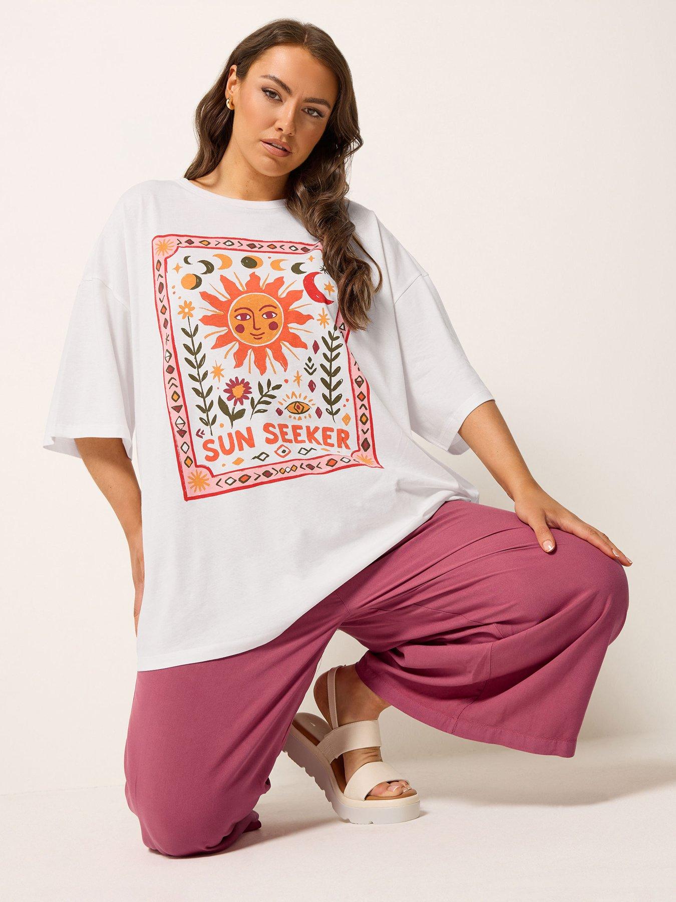 Yours Curve Placement Boxy T-Shirt - White