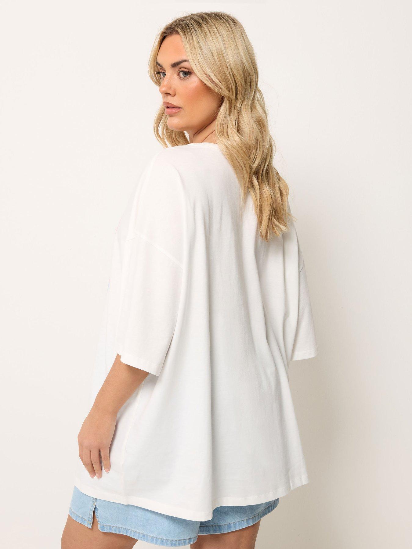Image 2 of 5 of Yours Curve Placement Boxy T-Shirt - White