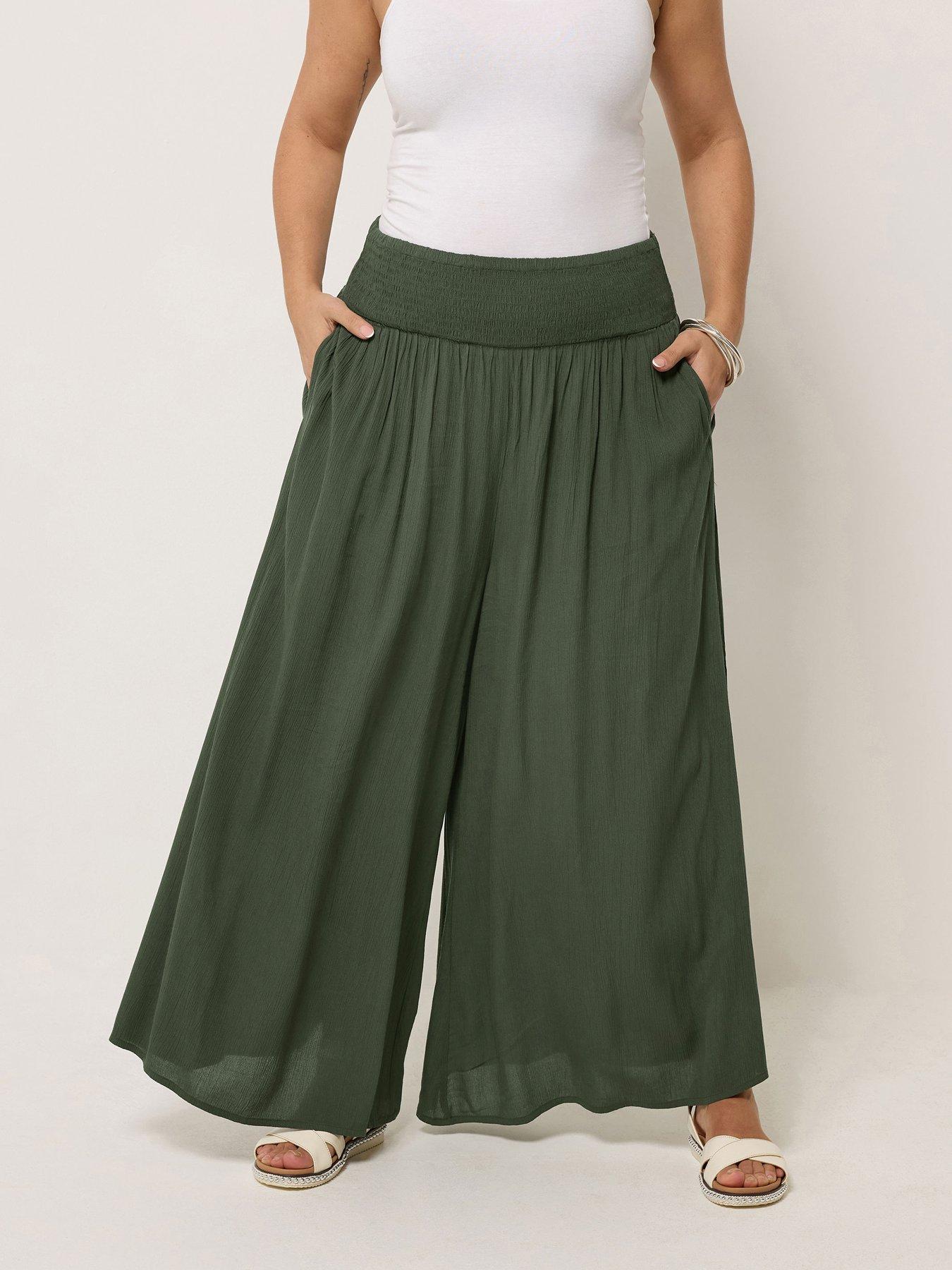 Yours Curve Shirred Waist Wide Leg Trousers 30"