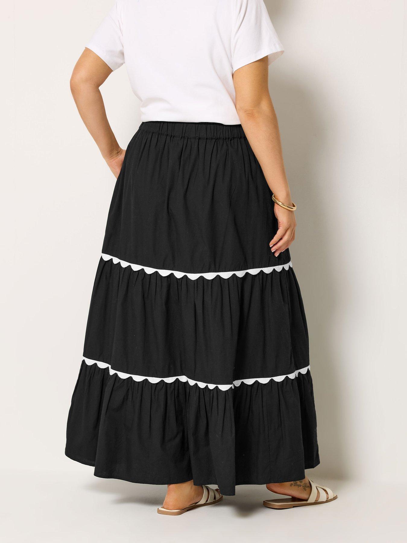 Image 2 of 5 of Yours Curve Ric Rac Trim Maxi Skirt - Black