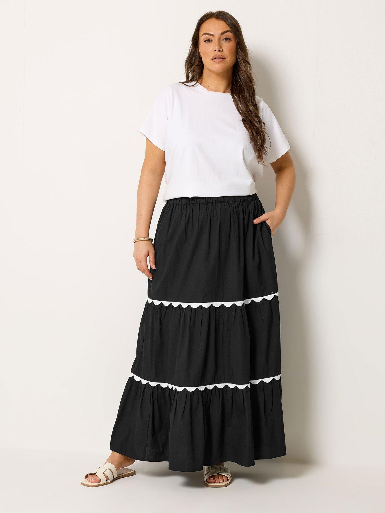 Image 3 of 5 of Yours Curve Ric Rac Trim Maxi Skirt - Black