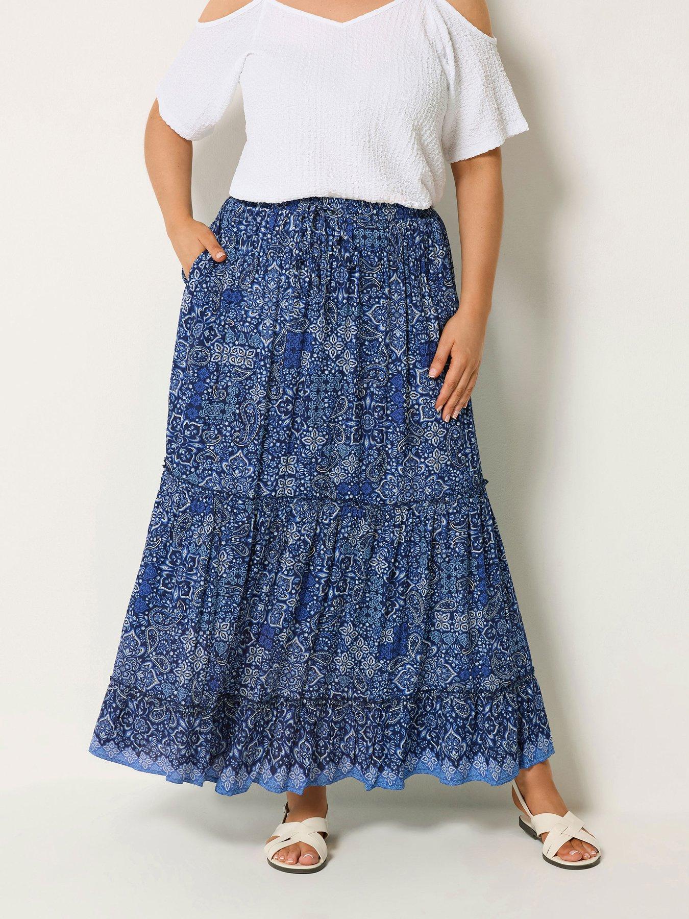 Yours Curve Tie Skirt - Blue