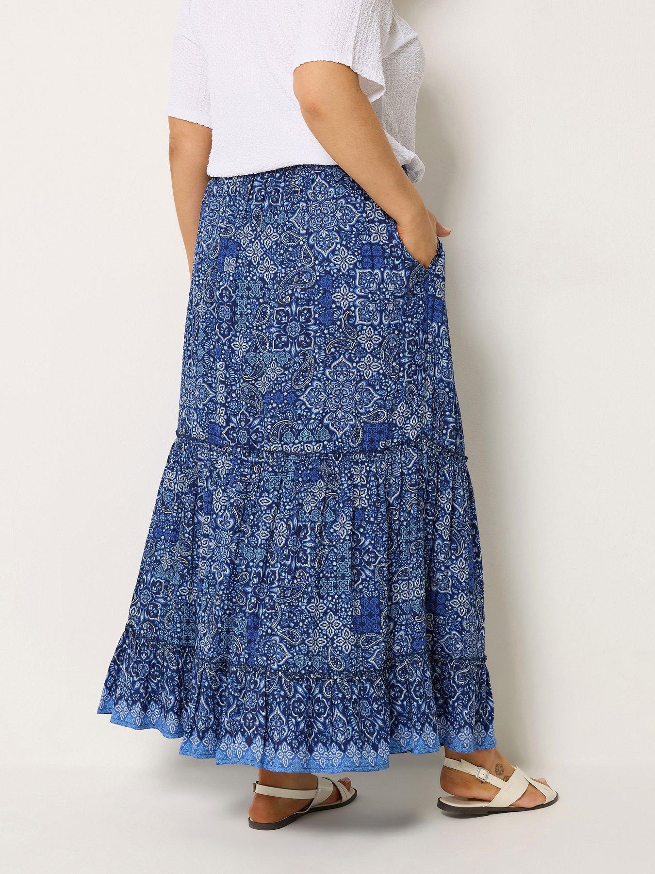Image 2 of 5 of Yours Curve Tie Skirt - Blue