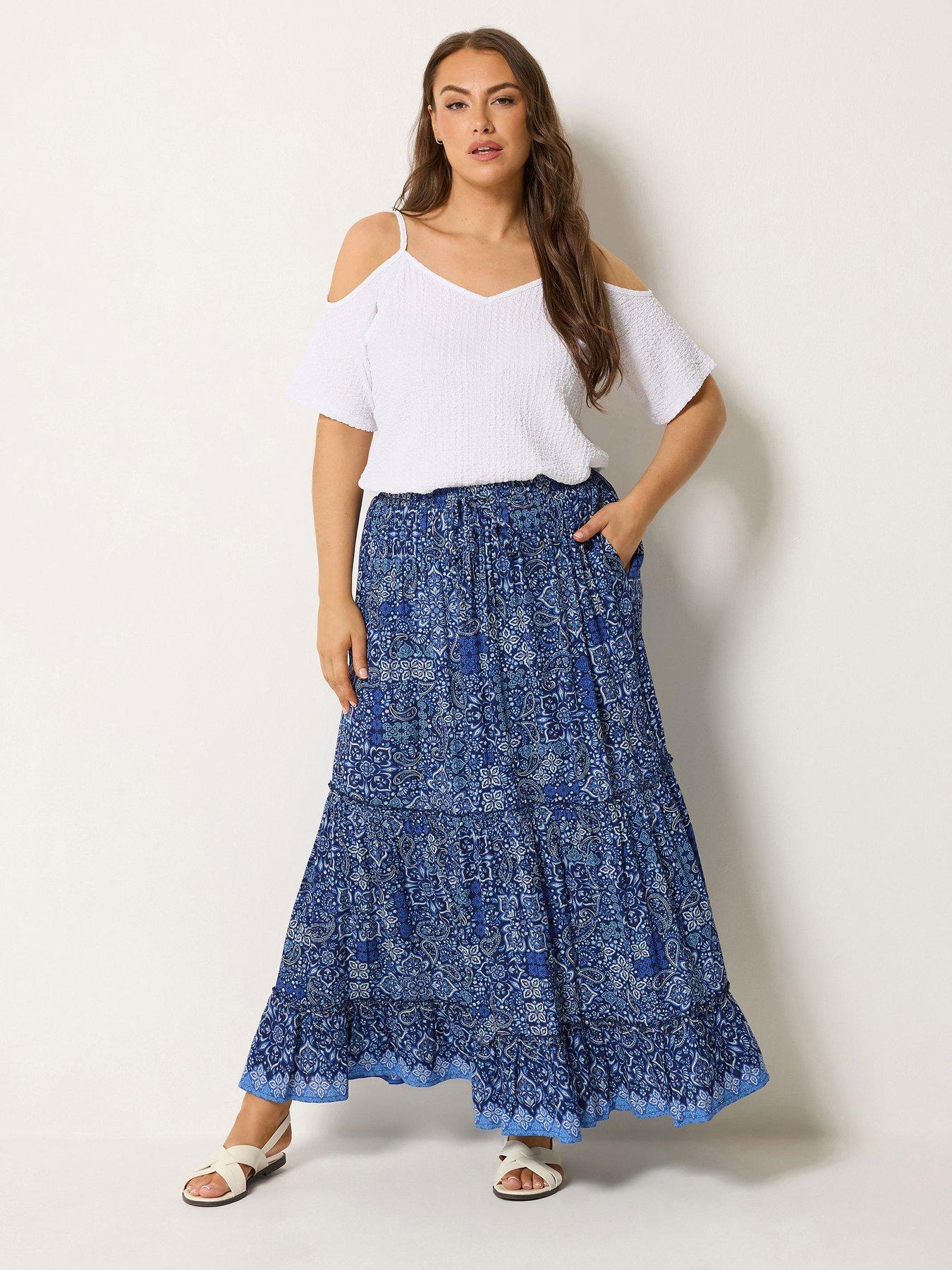 Image 3 of 5 of Yours Curve Tie Skirt - Blue