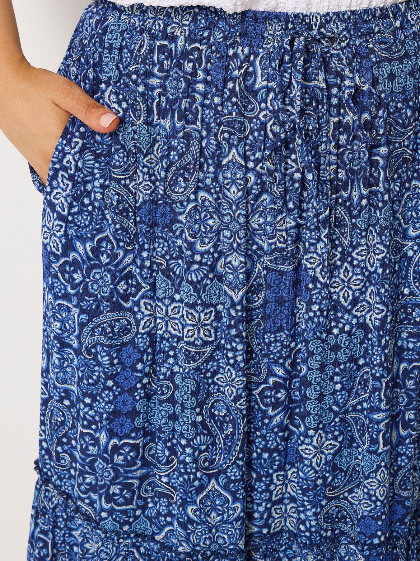 Image 4 of 5 of Yours Curve Tie Skirt - Blue