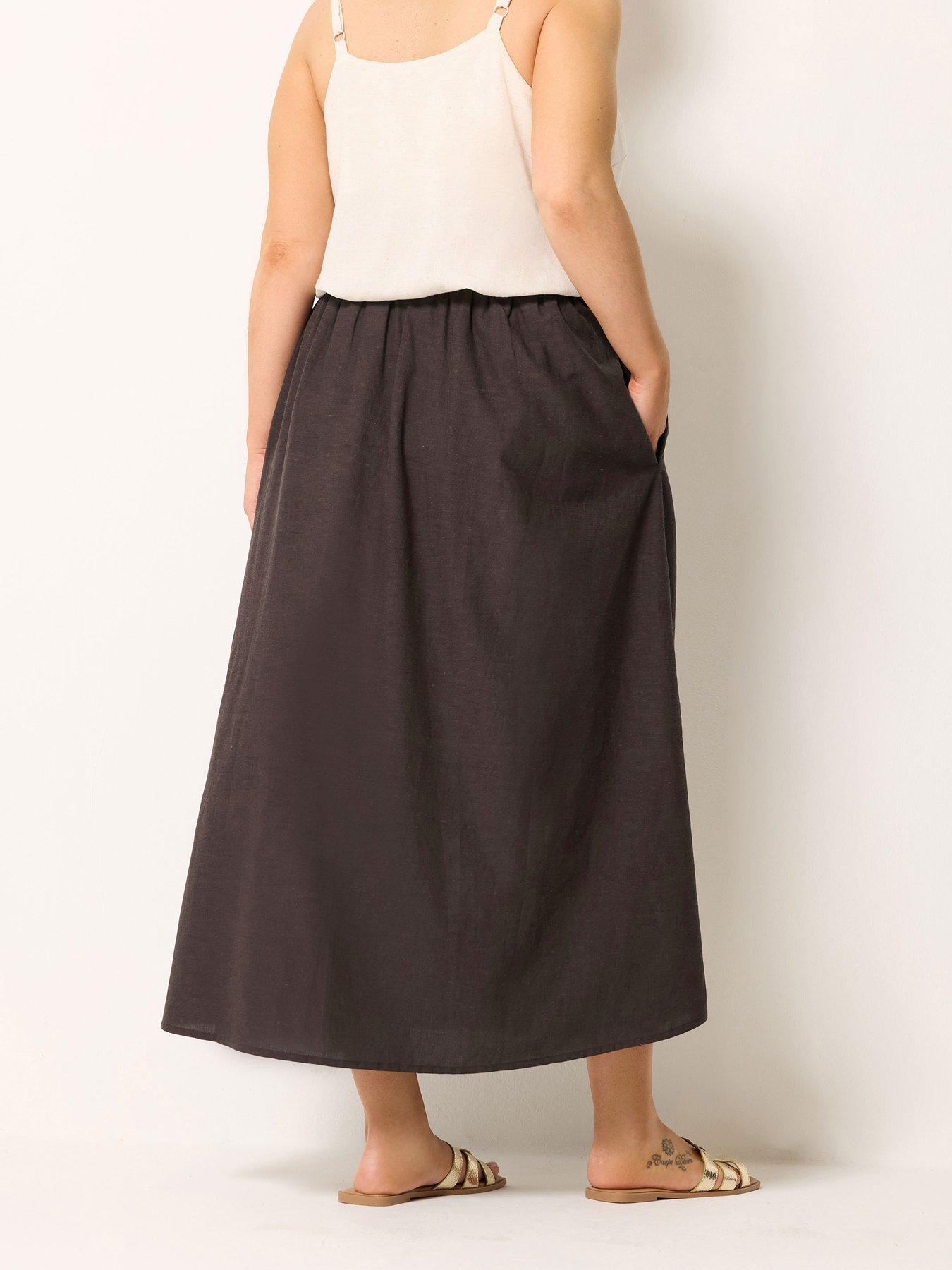 stillFront image of yours-curve-linen-maxi-skirt-brown