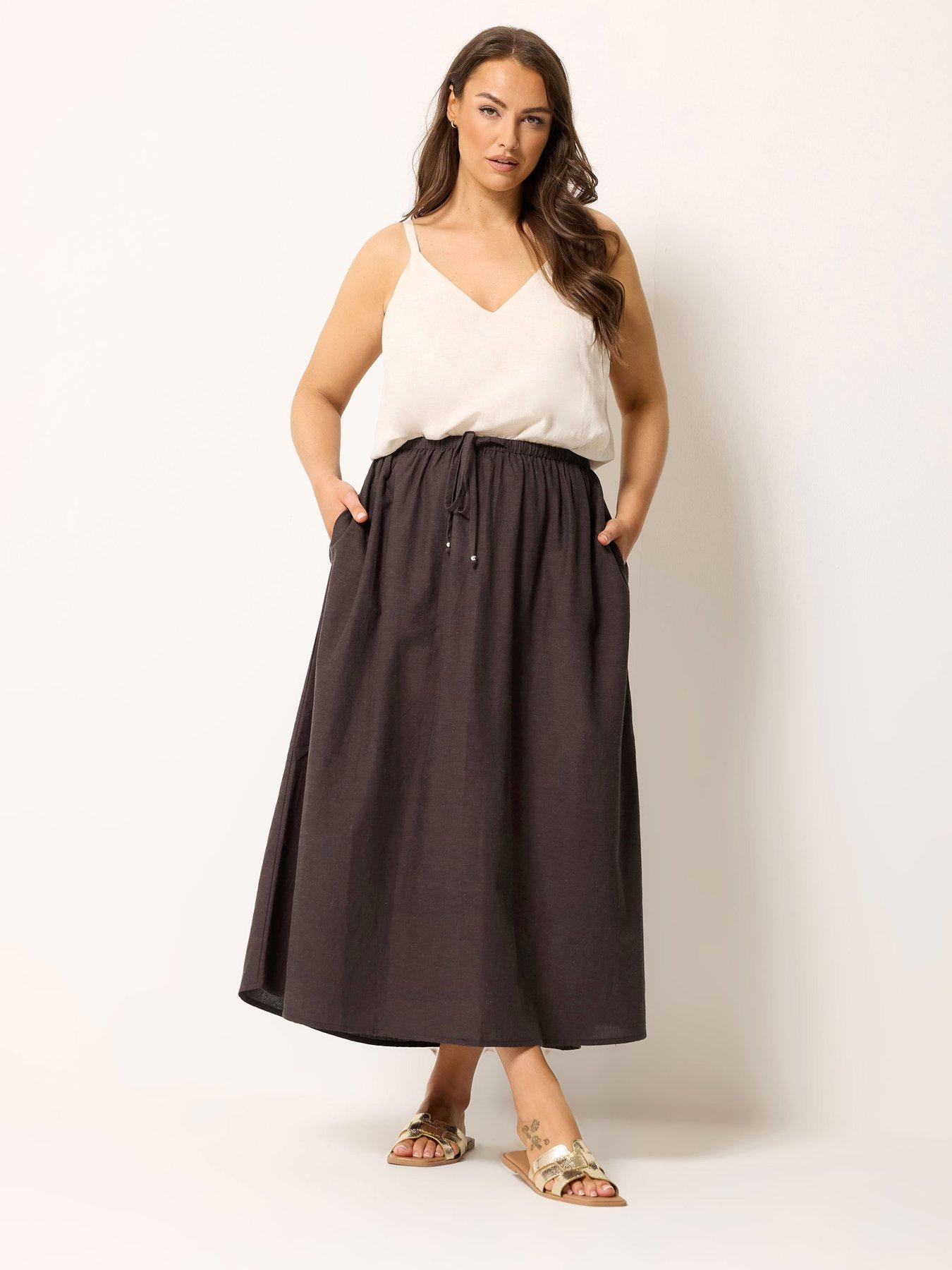 image of yours-curve-linen-maxi-skirt-brown