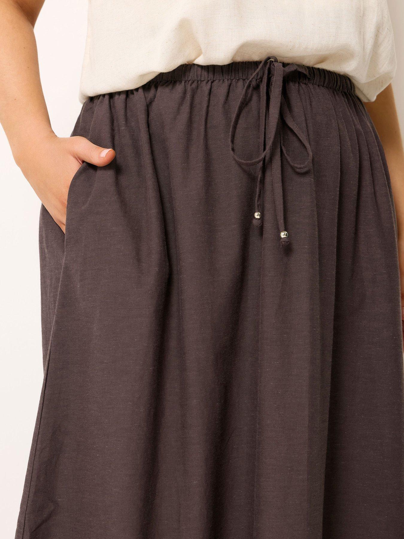  image of yours-curve-linen-maxi-skirt-brown