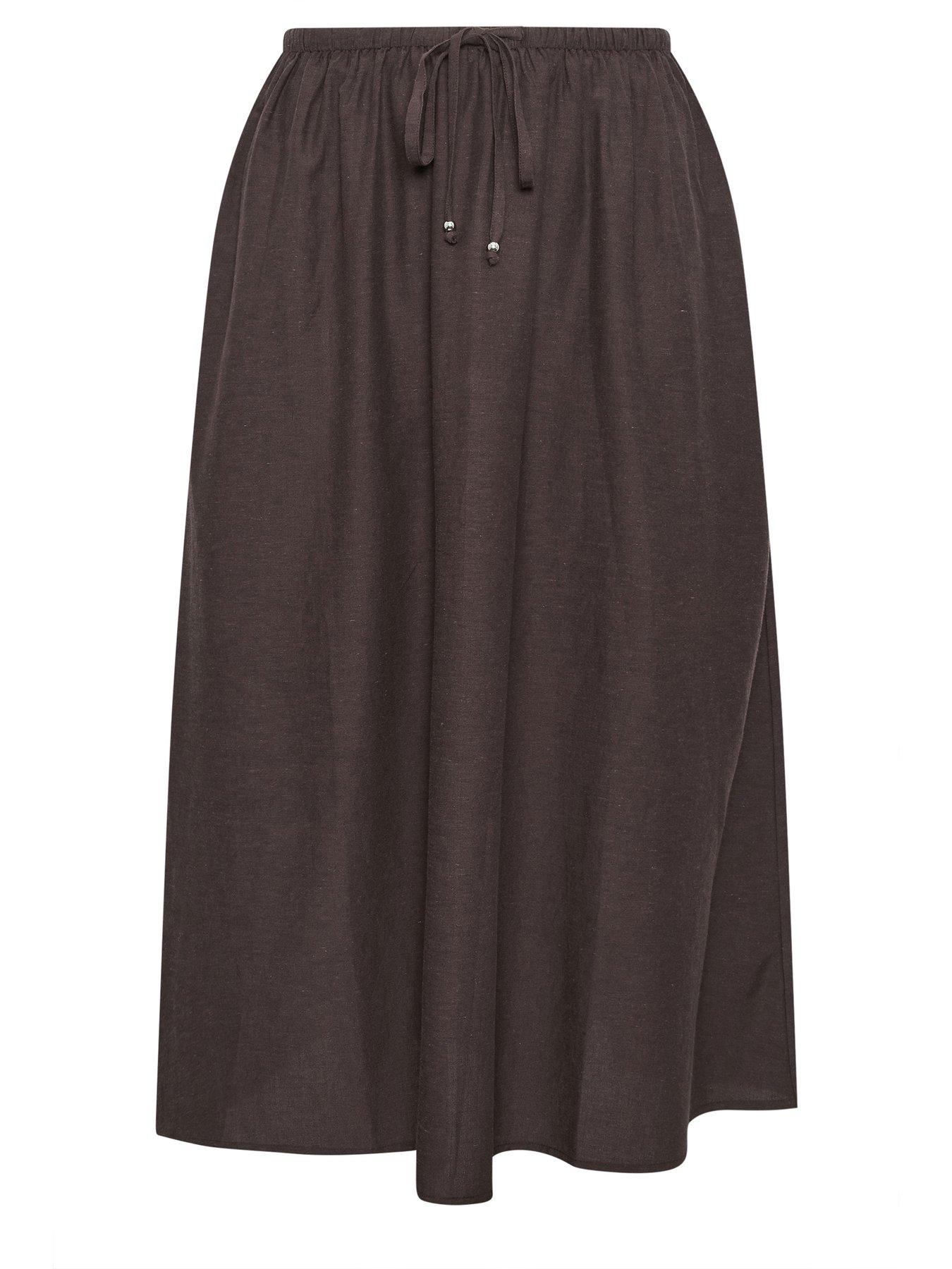  image of yours-curve-linen-maxi-skirt-brown