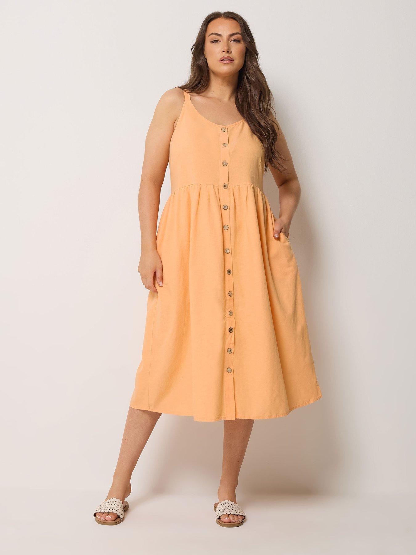 Yours Curve Linen Button Sundress - Orange