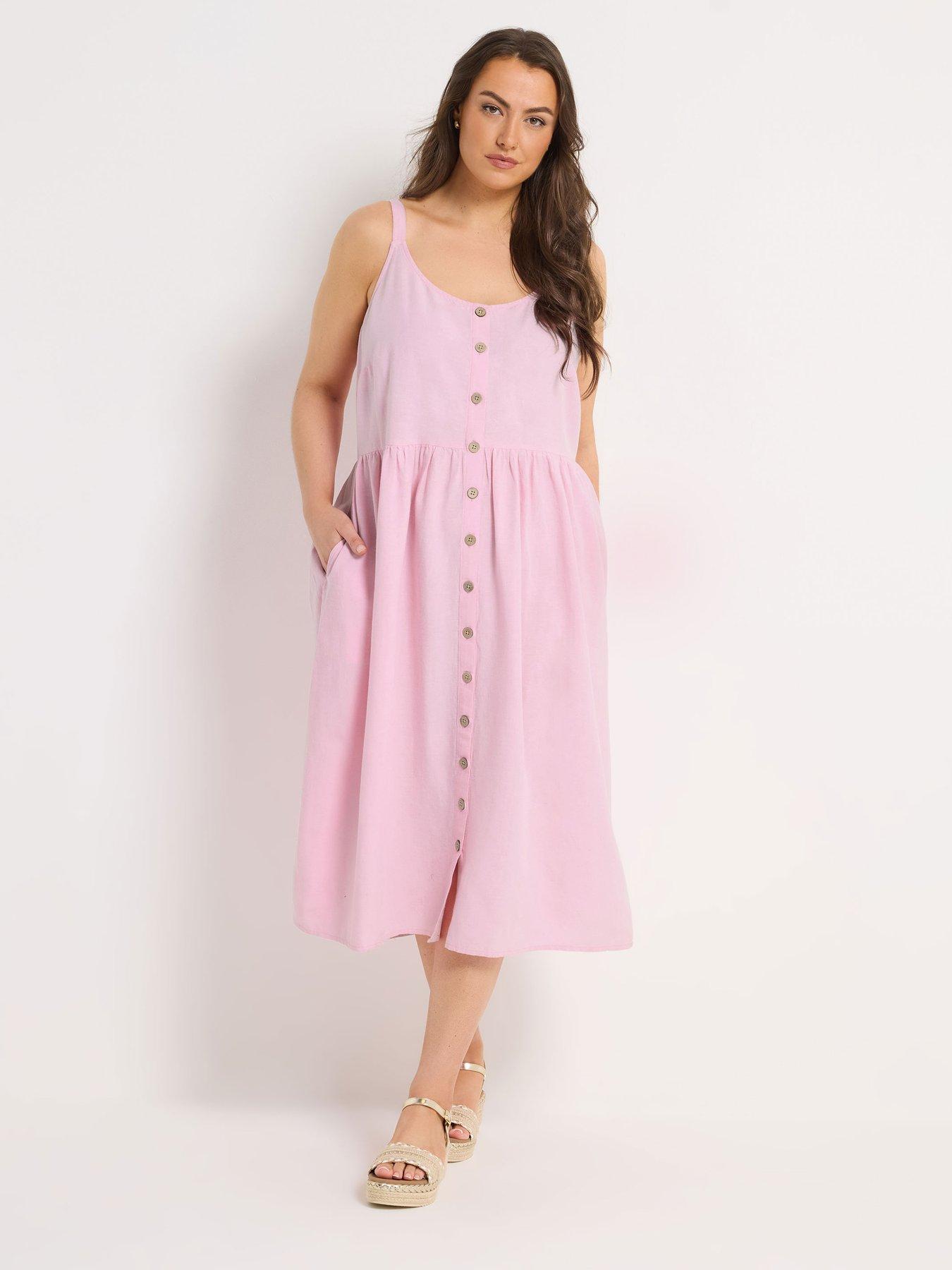 Yours Curve Linen Button Sundress - Pink