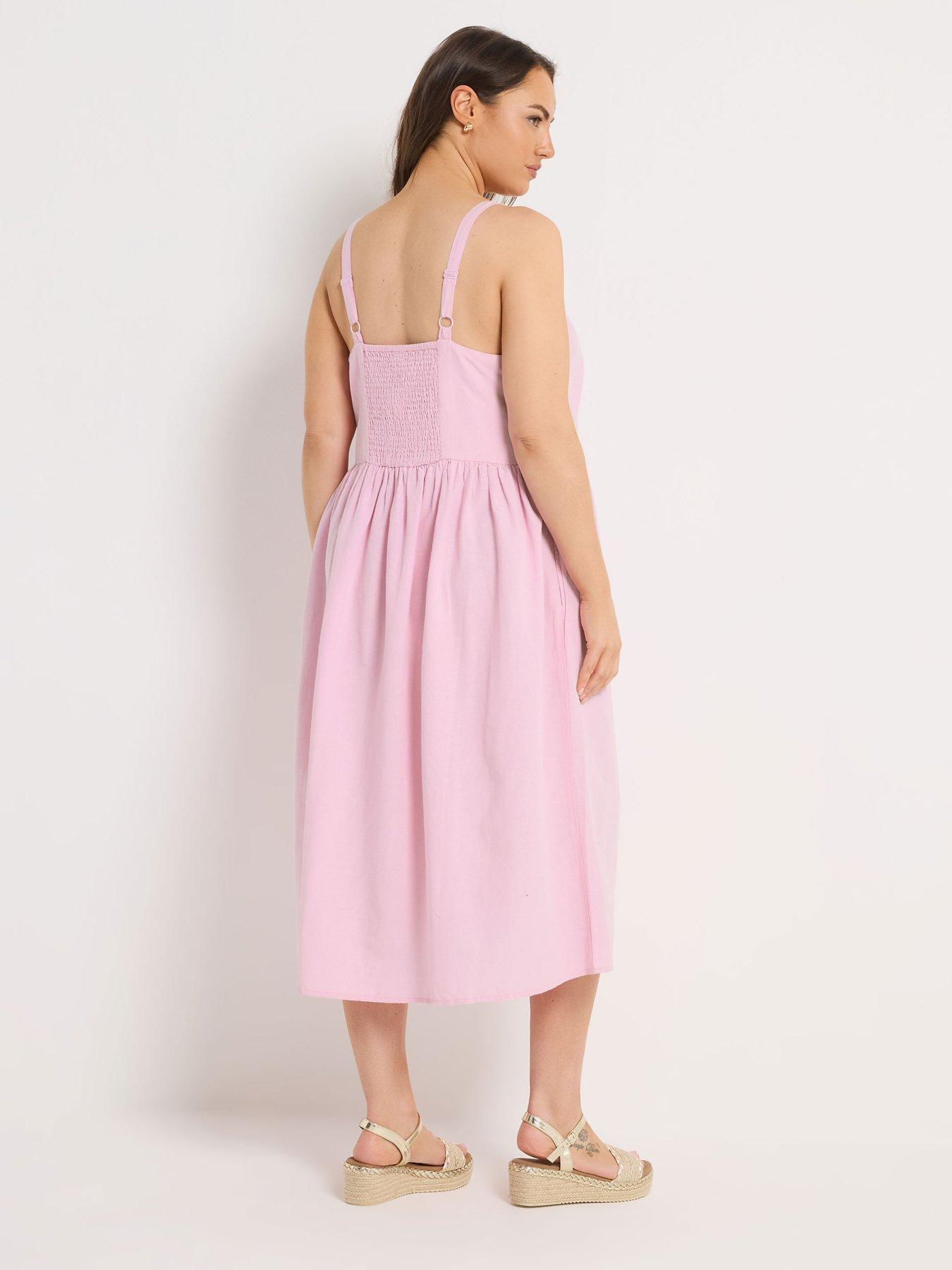 Image 2 of 5 of Yours Curve Linen Button Sundress - Pink