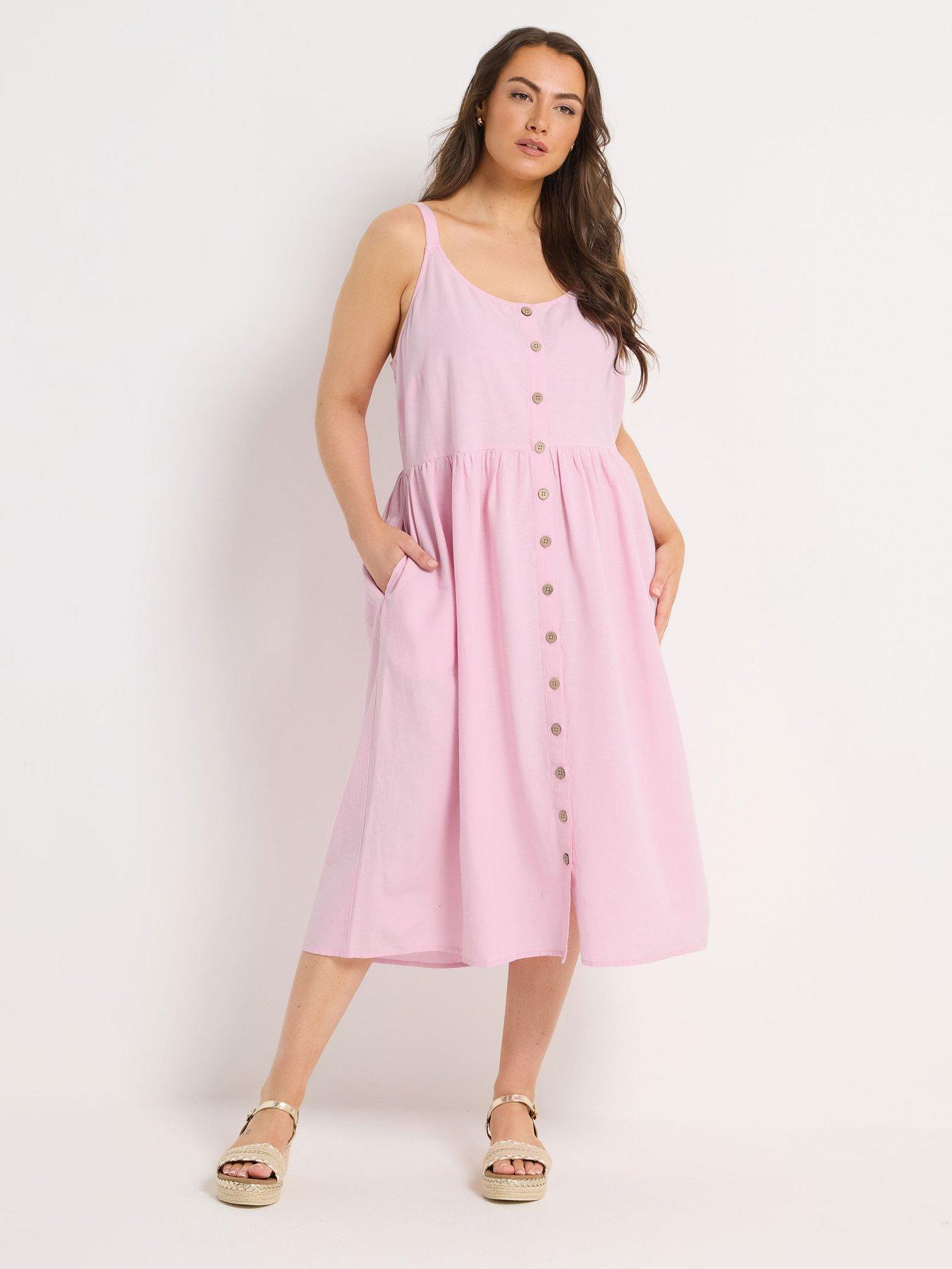 Image 3 of 5 of Yours Curve Linen Button Sundress - Pink