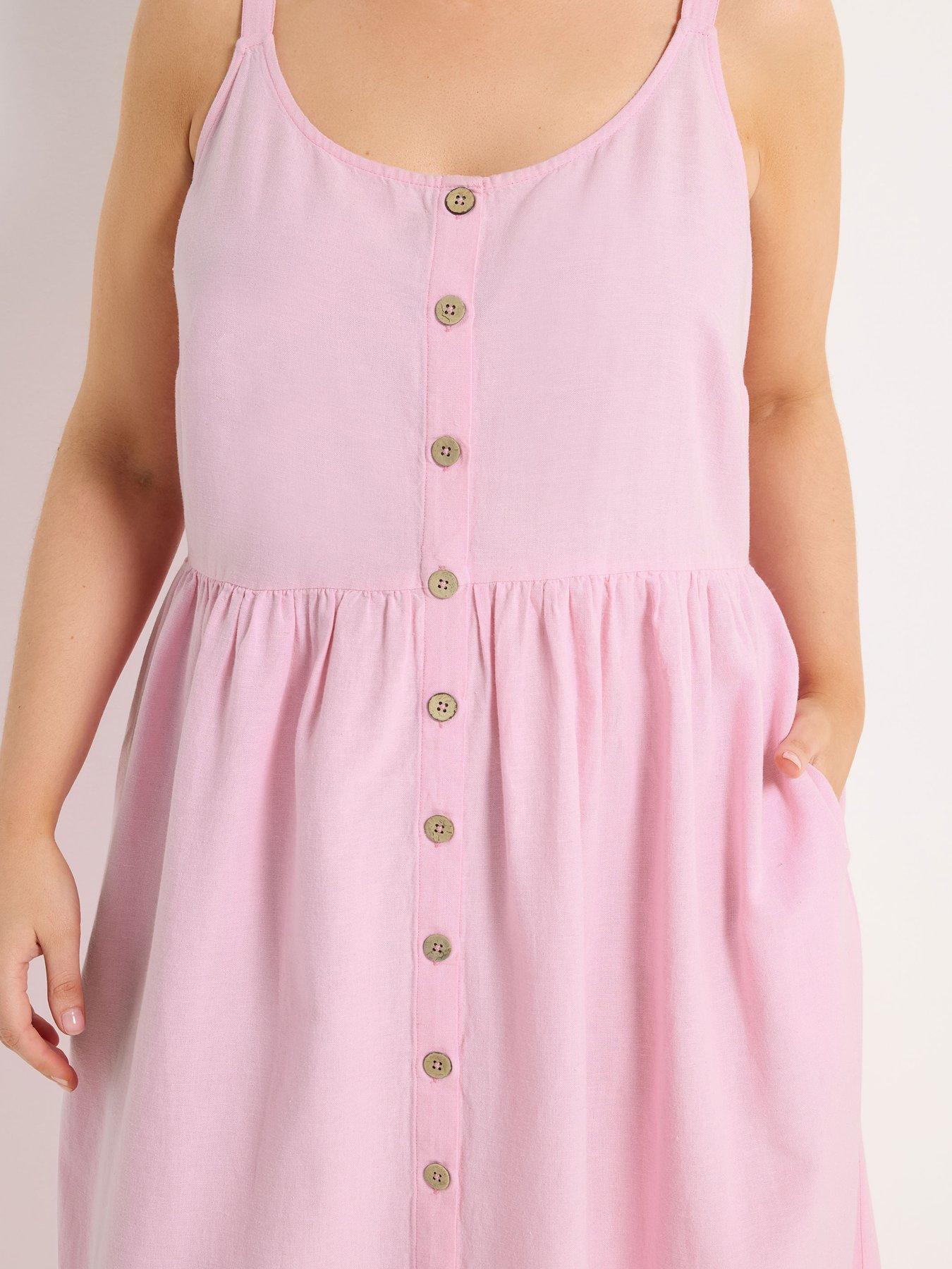 Image 4 of 5 of Yours Curve Linen Button Sundress - Pink