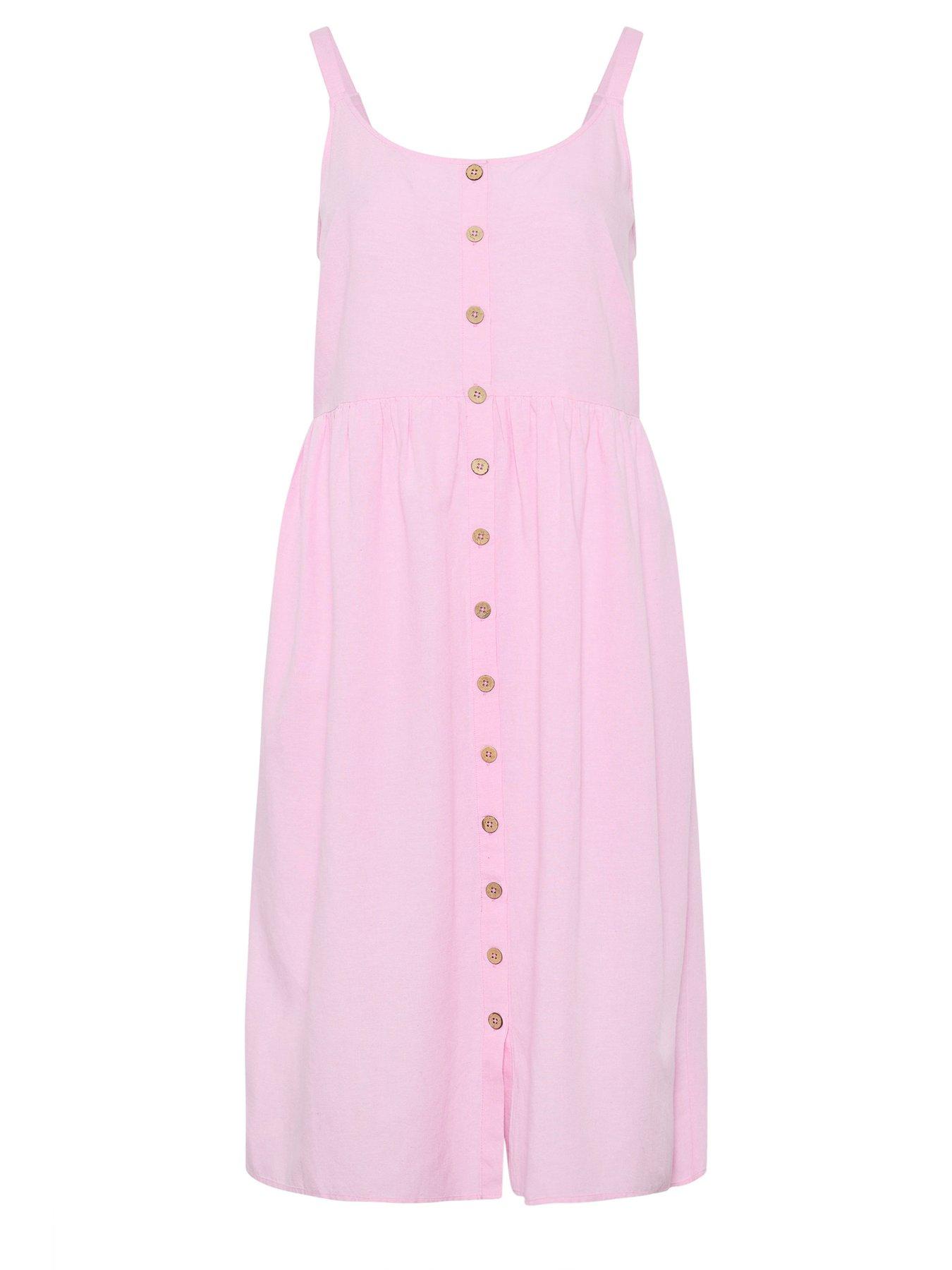 Image 5 of 5 of Yours Curve Linen Button Sundress - Pink