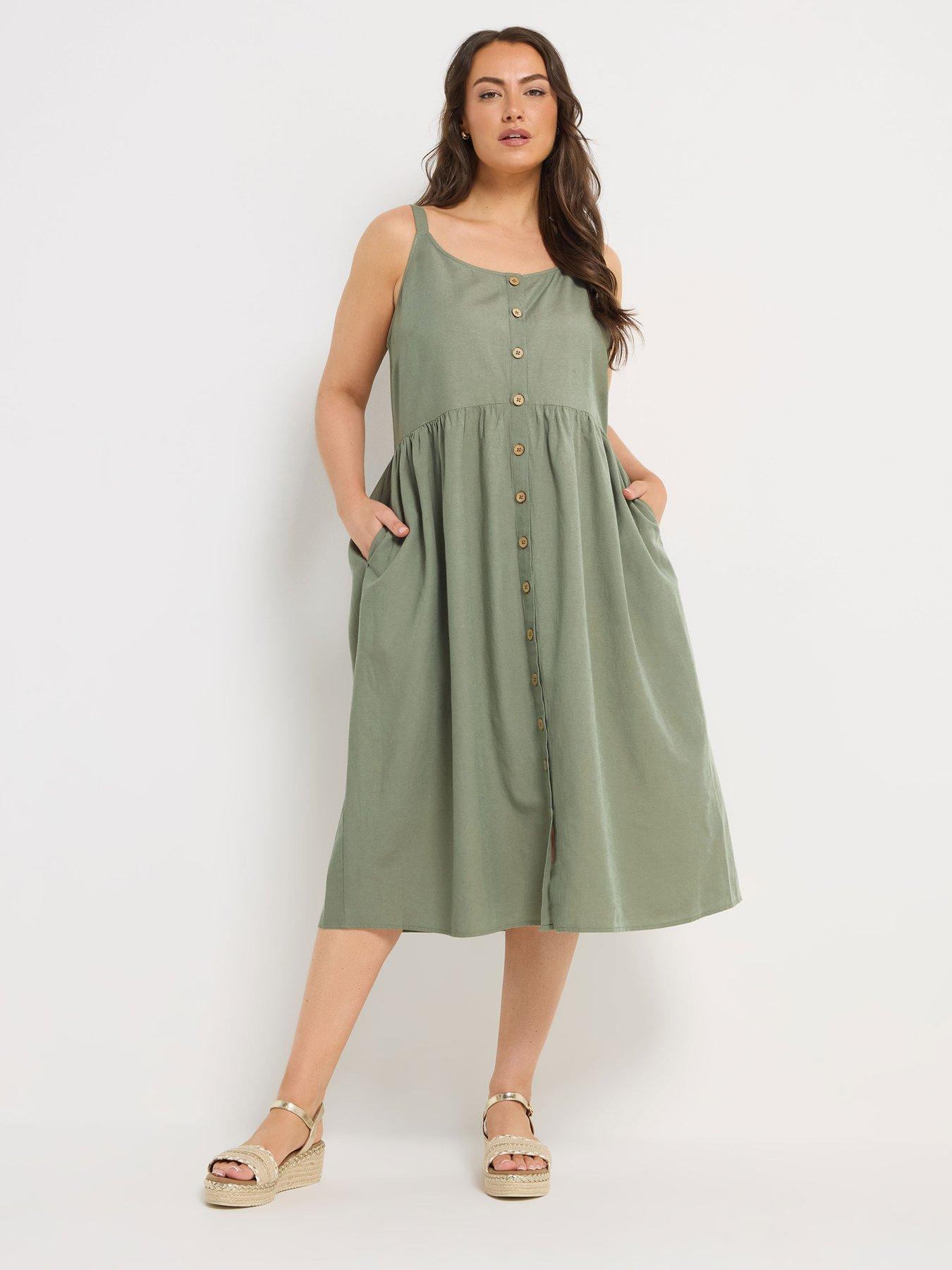 front image of yours-curve-linen-button-sundress