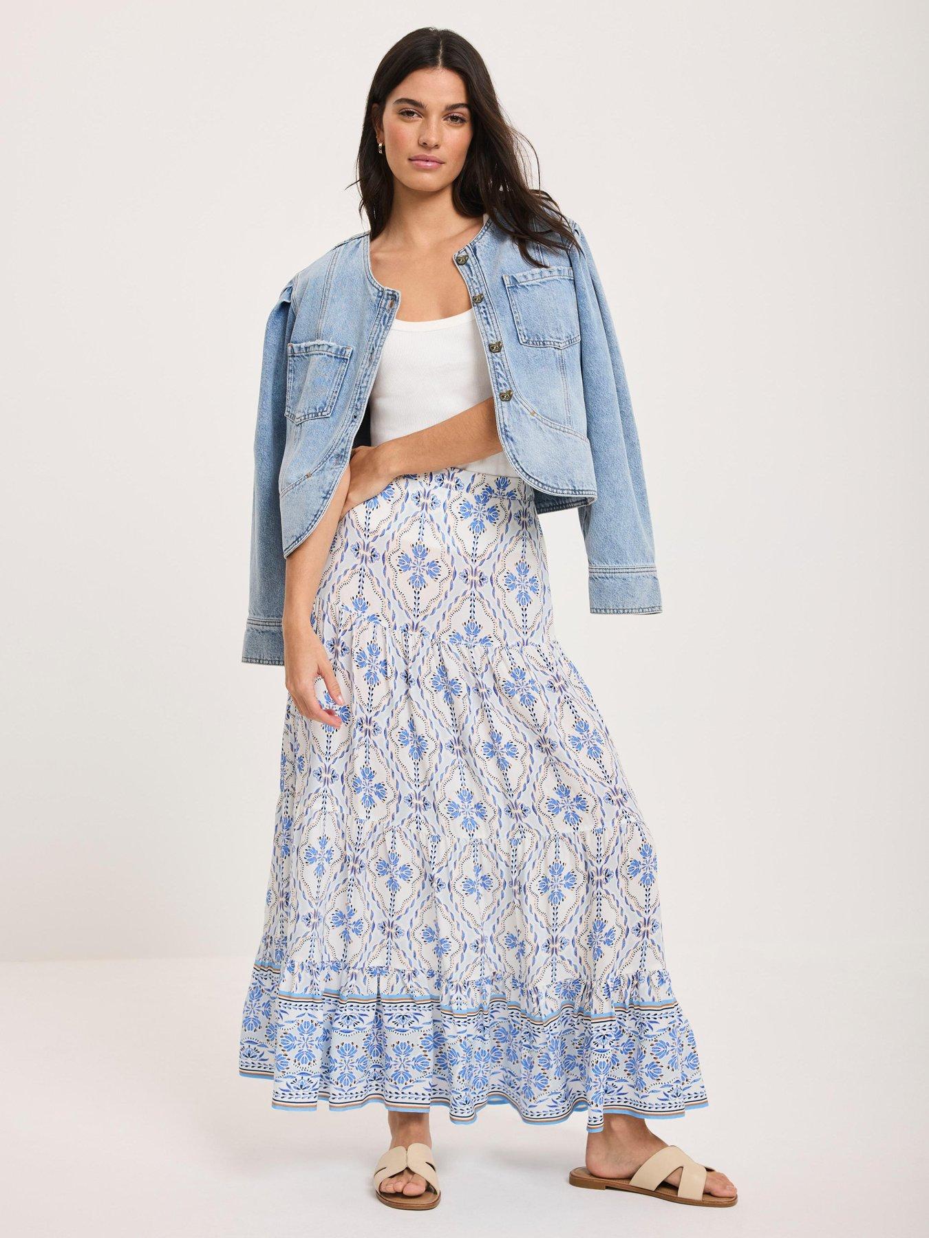 Mint Velvet Floral Print Maxi Skirt - Blue